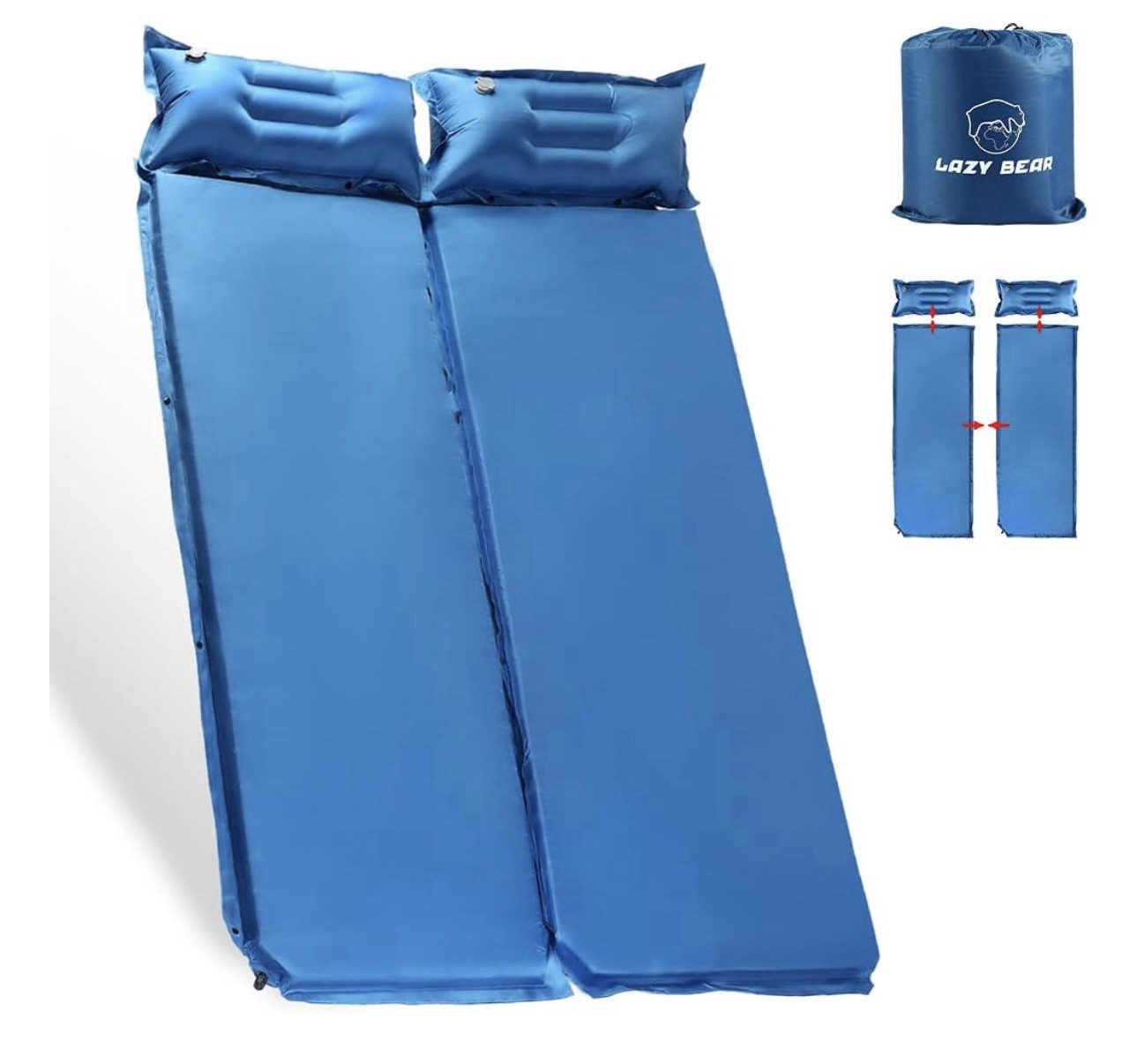 LAZY BEAR 2 Person Self Inflating Camping Sleeping Pad Mattress Blue New