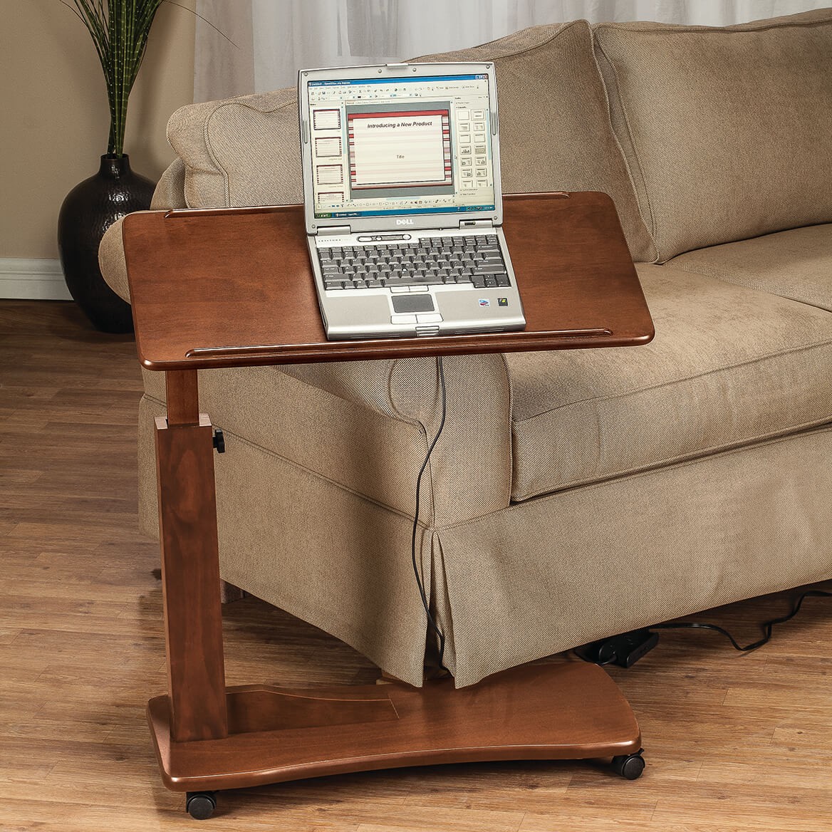 Side Accent Table, Adjustable C Shaped Design with Raised Rim, Small Table for L