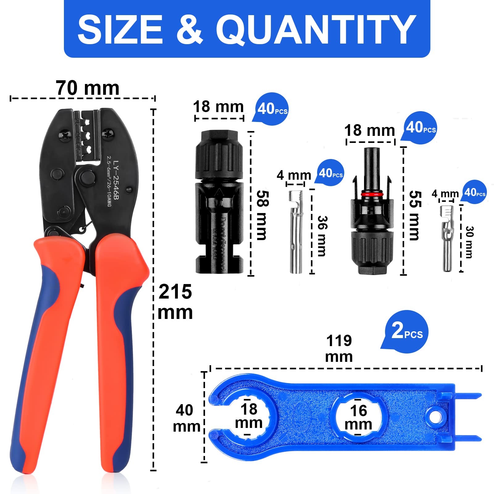 20 Pairs Solar Panel Connectors Kit with Crimper Tool - Professional Connecto...