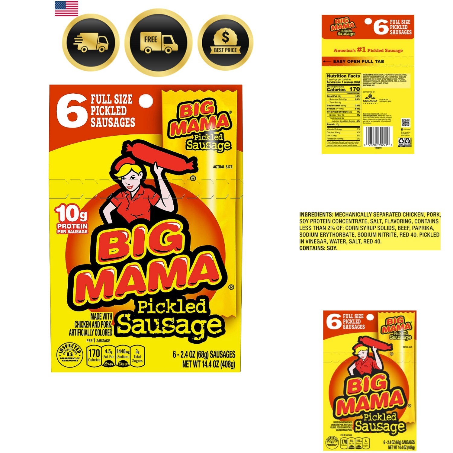Pickled Sausages Snack Pack 6x2.4oz savory ready-to-eat snacks