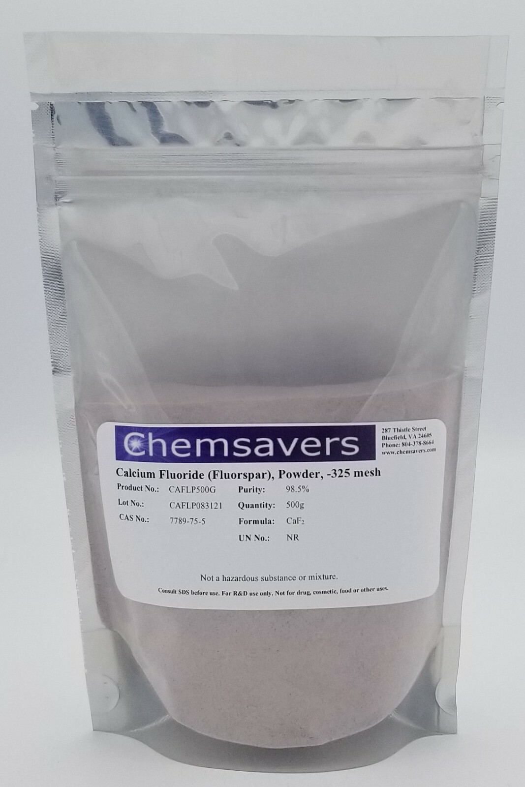 Calcium Fluoride (Fluorspar), Powder -325 mesh, 98.5%, 500g