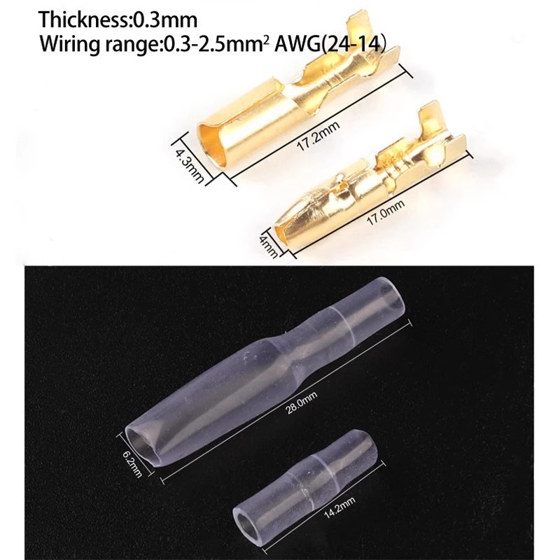 200PCS Terminal Connector DC48V 4.0mm Terminal Set With Insulation Sheath