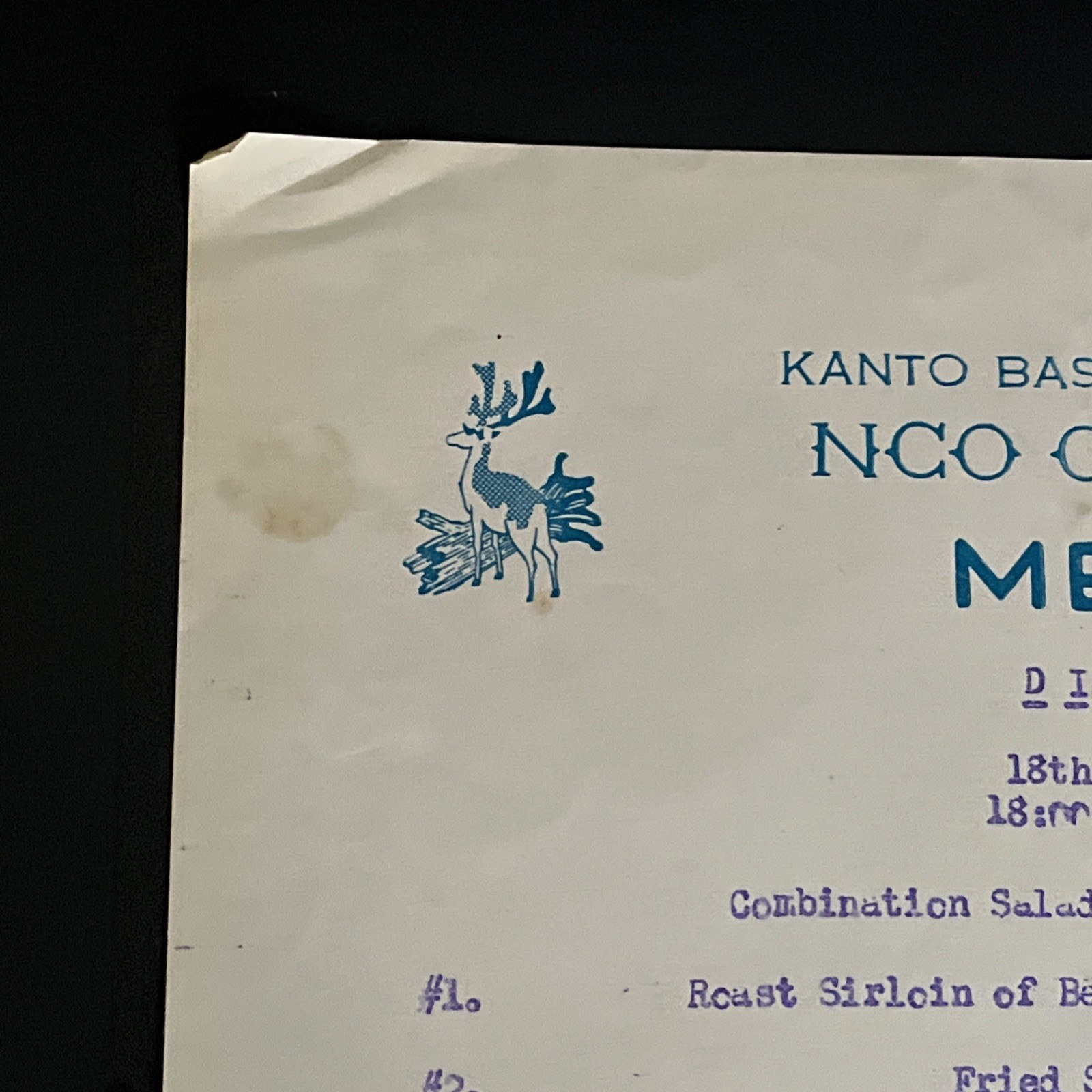 Kanto Base Japan Command NCO Open Mess Menu 1964