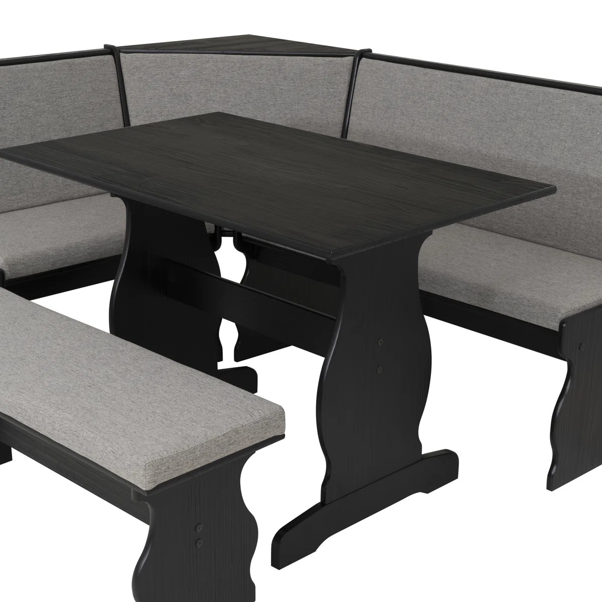 3 pc Gray Black Top Breakfast Nook Dining Set Corner Booth Bench Kitchen Table