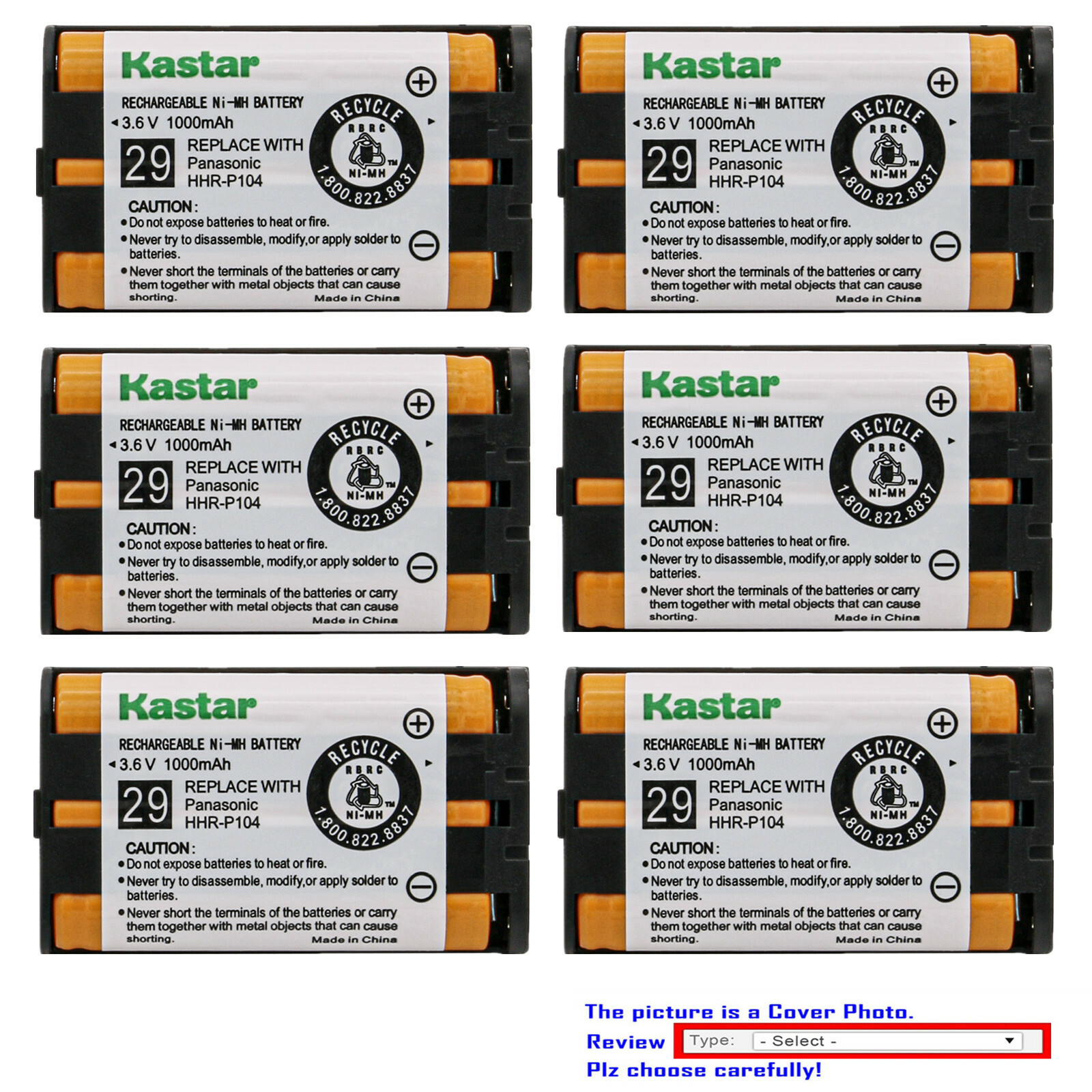 Kastar HHRP104 Battery for Panasonic KX-TGA551M KX-TGA552M KX-TGA560B KX-TGA560M