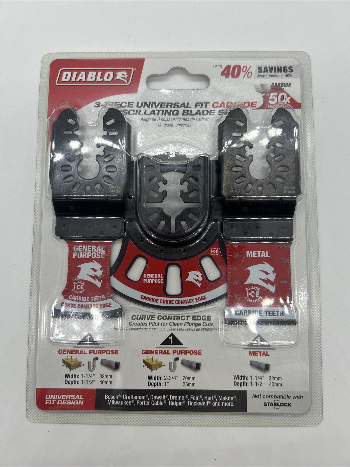 Diablo DOU3CS Universal Fit Carbide Oscillating Blade Set, 3-Piece
