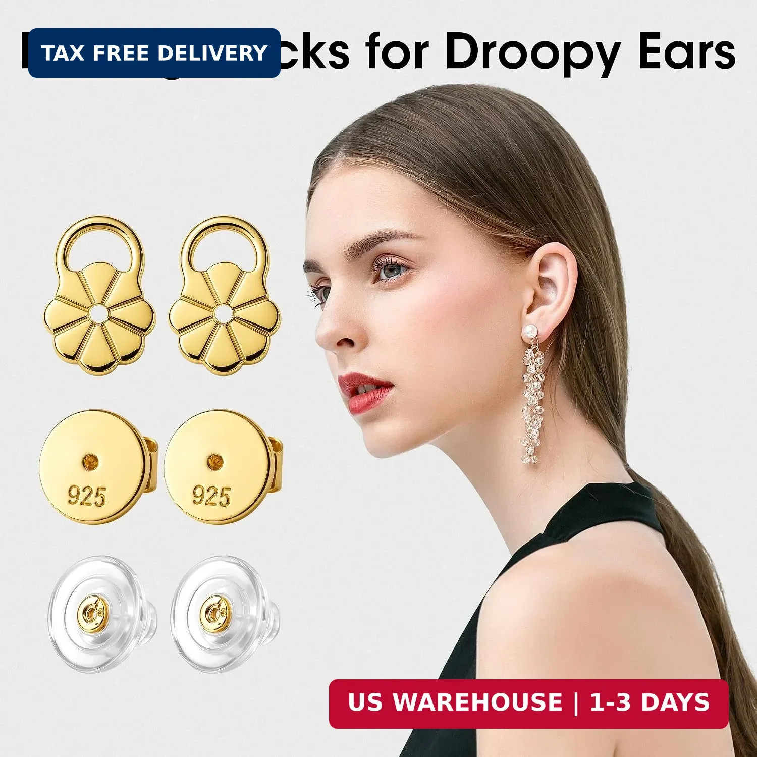 Earring Backs for Droopy Ears Heavy Earrings - Replacements Locking Ear Supports