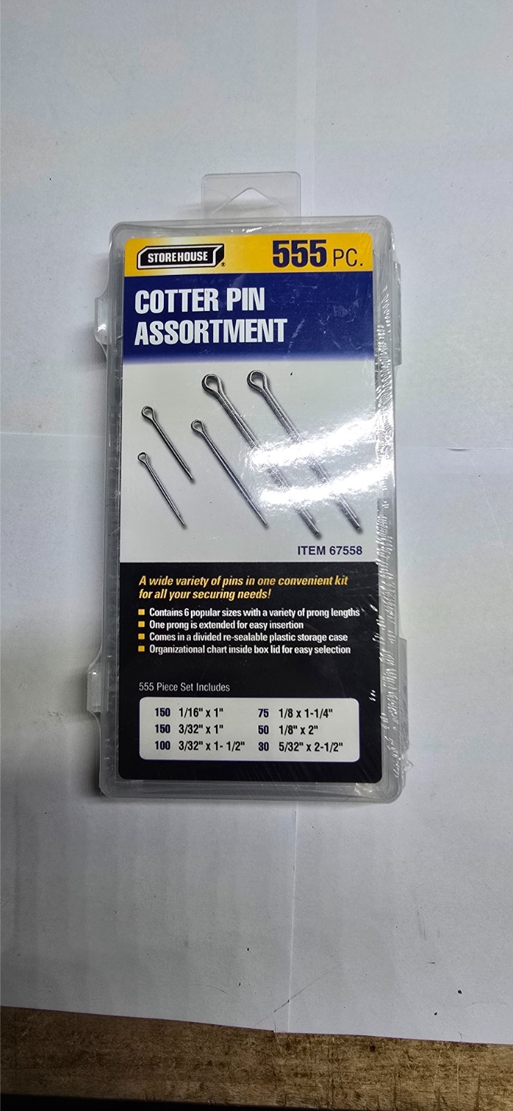 Storehouse Extra Long Cotter Pin Assortment 555 Piece