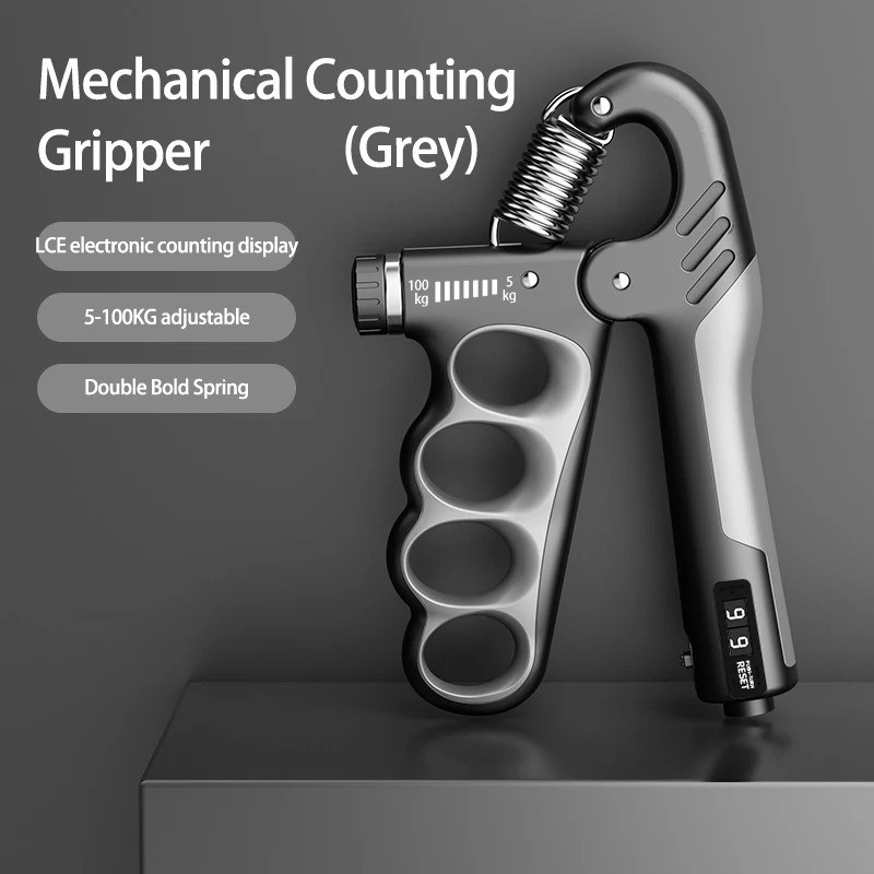 Mechanical Gray Adjustable Hand Grip Strengthener Wrist Exercise Trainer, 1Pc