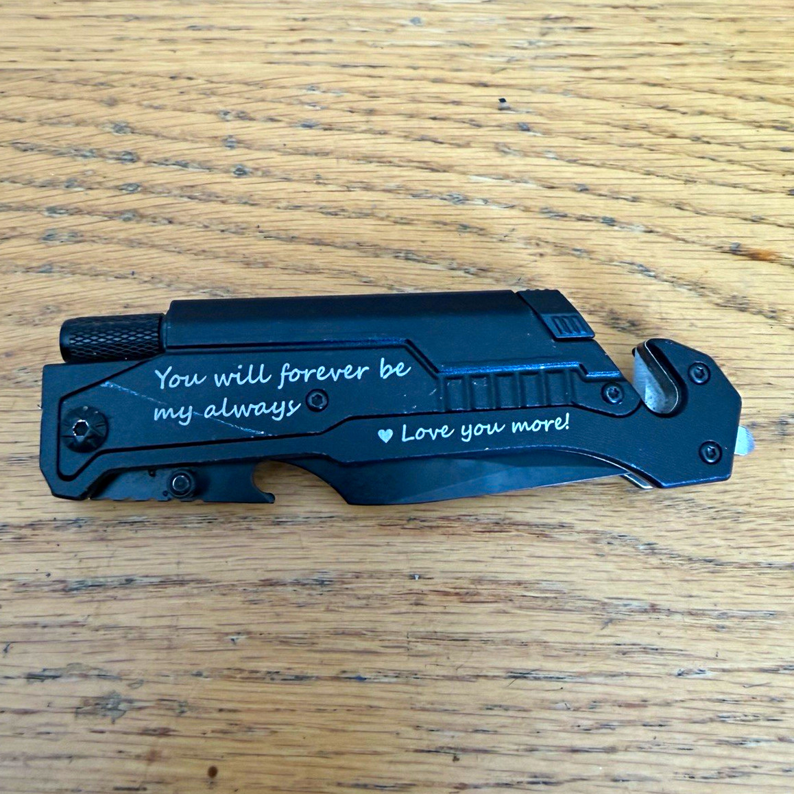 Black Folding love letter Knife Part Serrated SS Blade Belt Clip Glass Breaker.