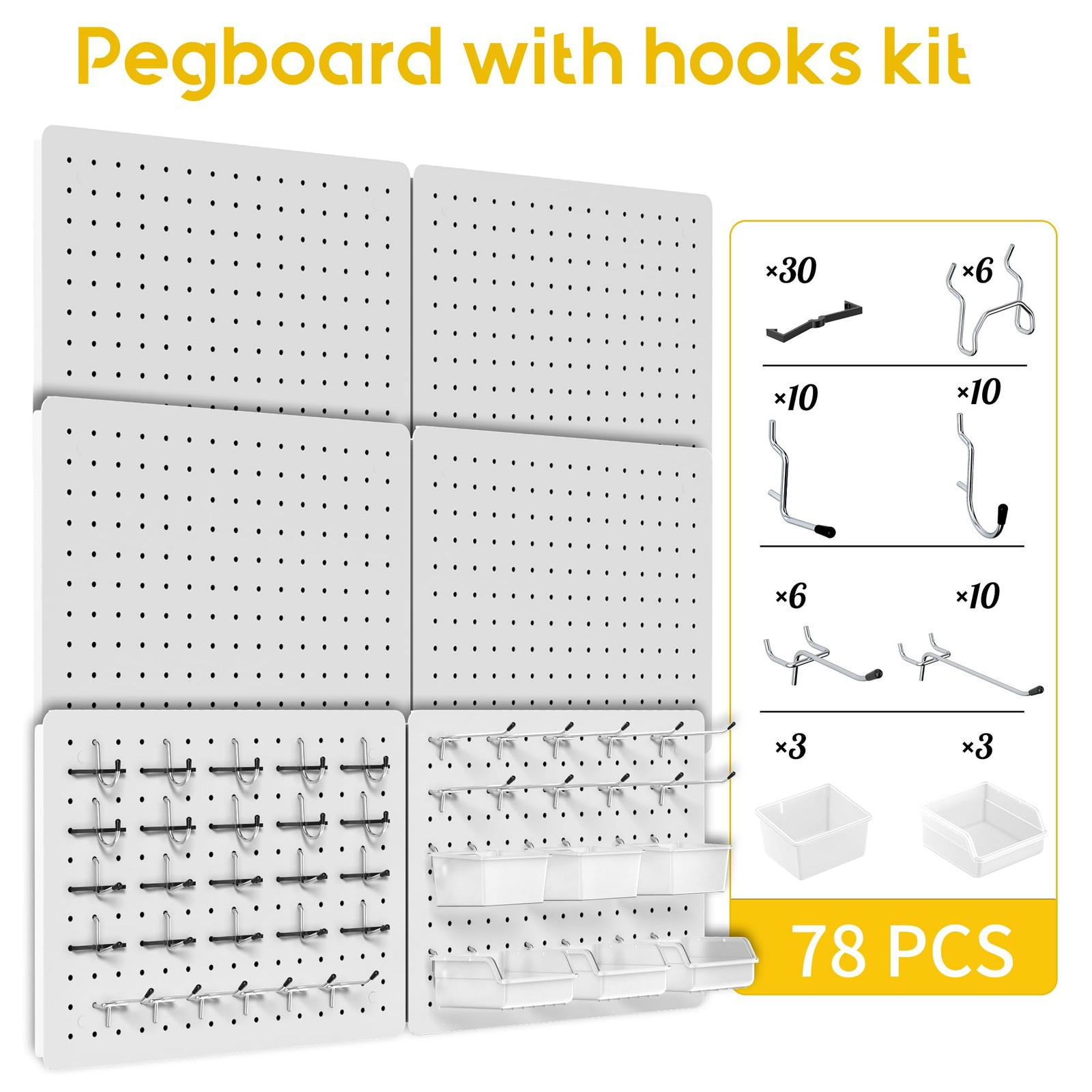 PHX Grove 6 Pack Metal Pegboard Panels with Hooks, Wall Organizer for Garage,...