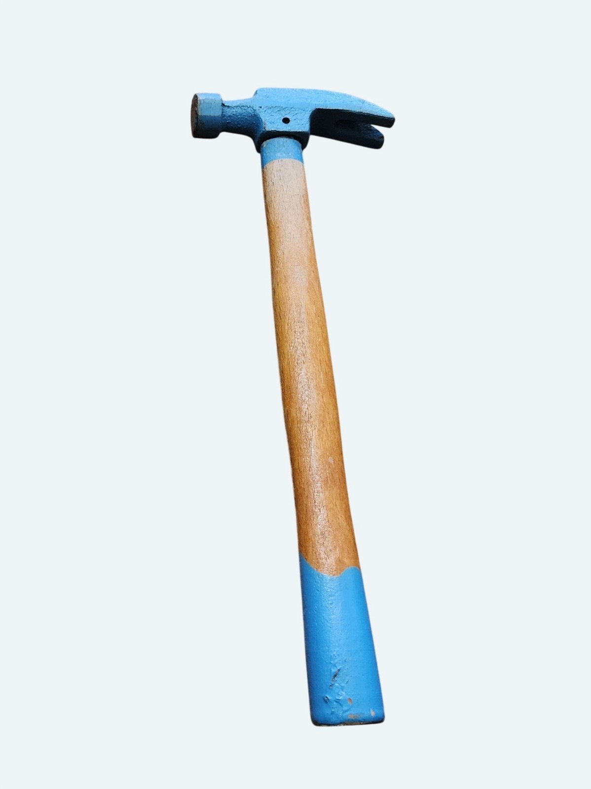 Wood Handle Claw Hammer With Blue Painted Head & Grip 9.5 Inches Long - Vintage