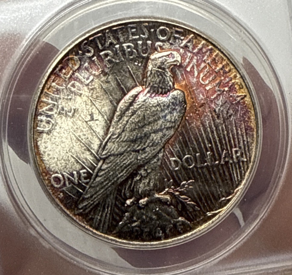 1926-S Peace Silver Dollar ANACS MS62 - RED ORANGE TONED REVERSE! 1926 S