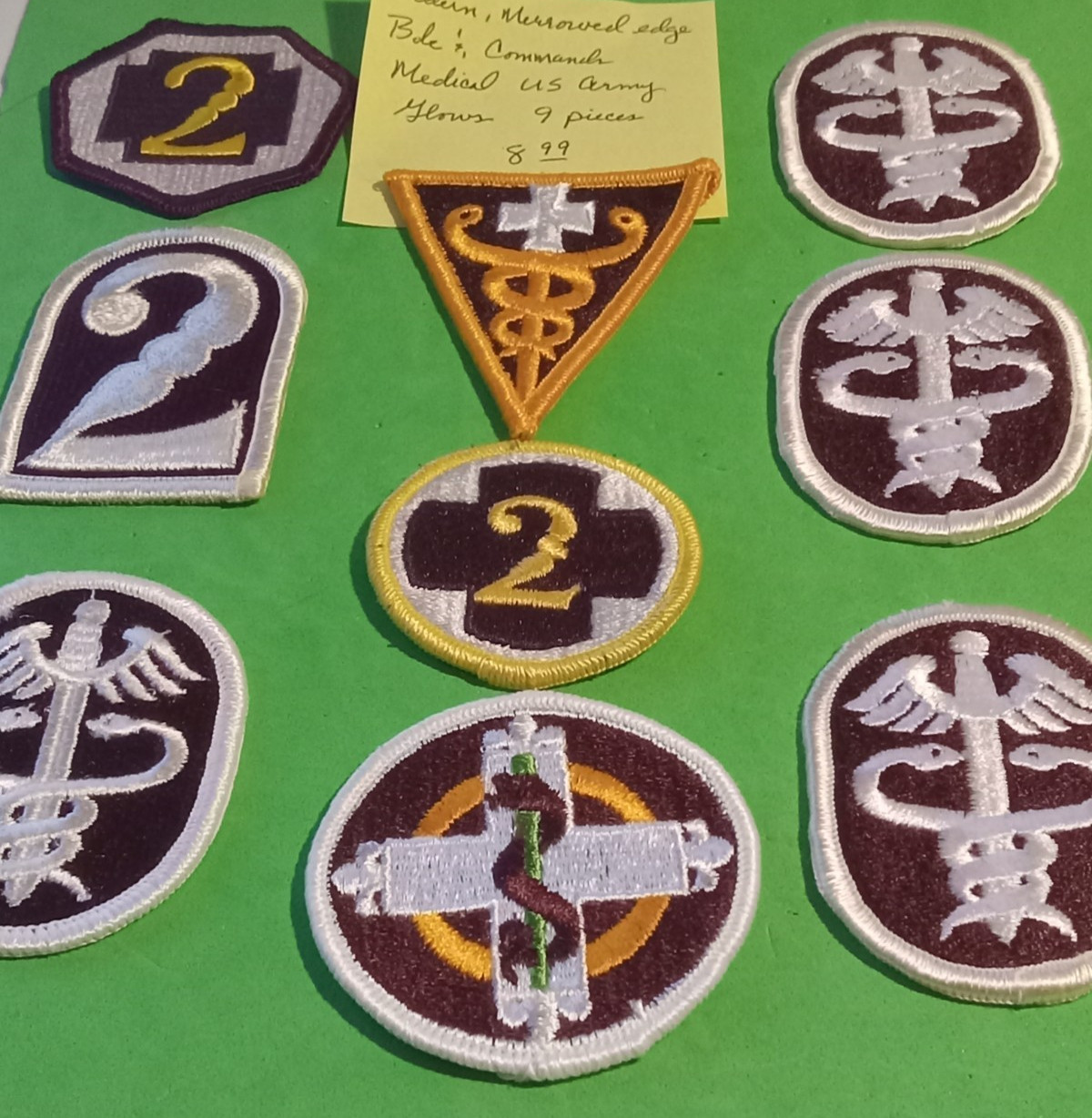 Lot of 9 US Army Modern Merrowed Edge Brigade and Commands Medical - Glows