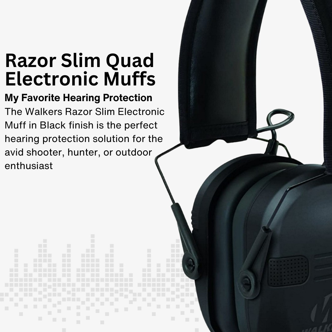Walker's Razor Quad Electronic Black Large Muffs with Protection Case Bundle