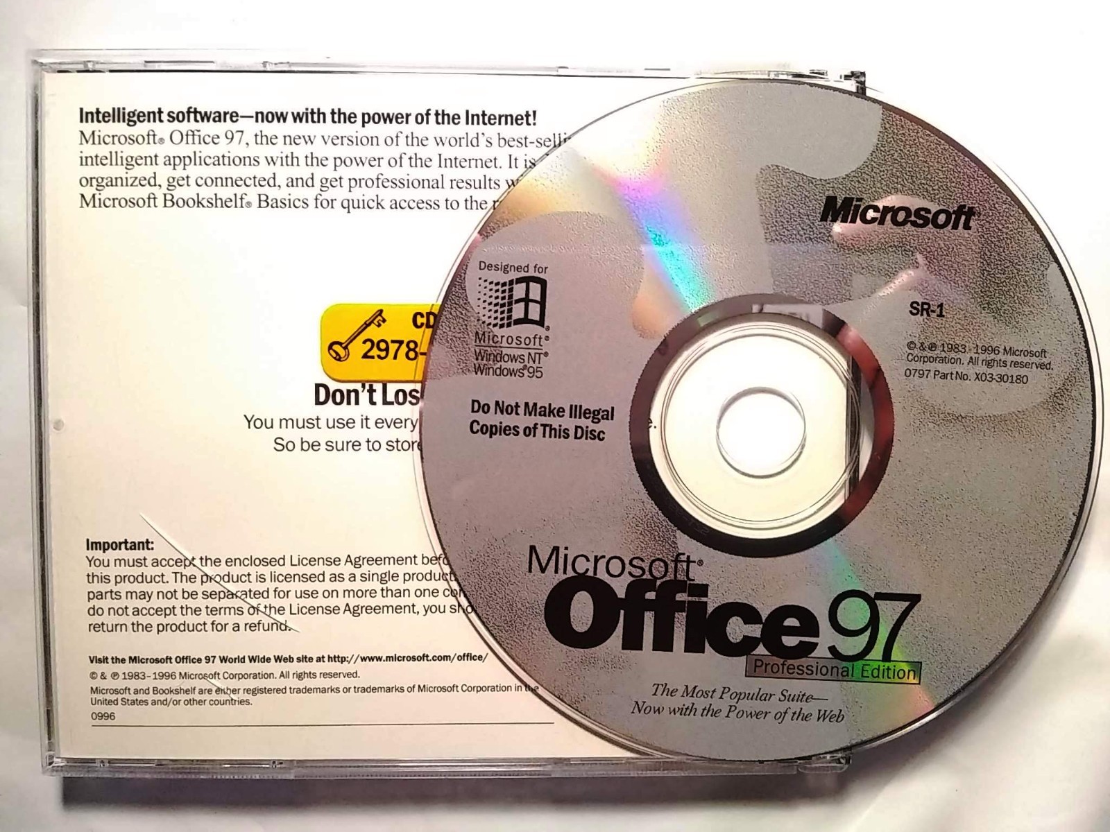 Microsoft Office 97 Professional Retail Full Version CD Set w/ Key & License
