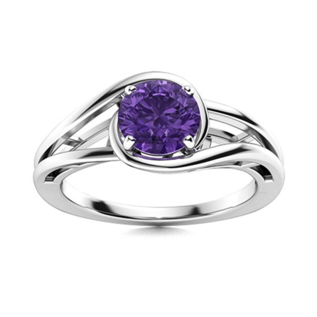 Solitaire 5MM Round Amethyst 925 Sterling Silver Split Shank Ring For Women