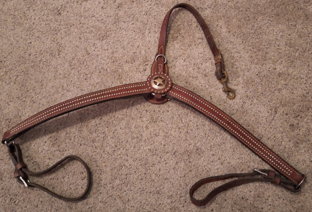 Vintage Leather Breast Collar Silver Star Concho With Studs