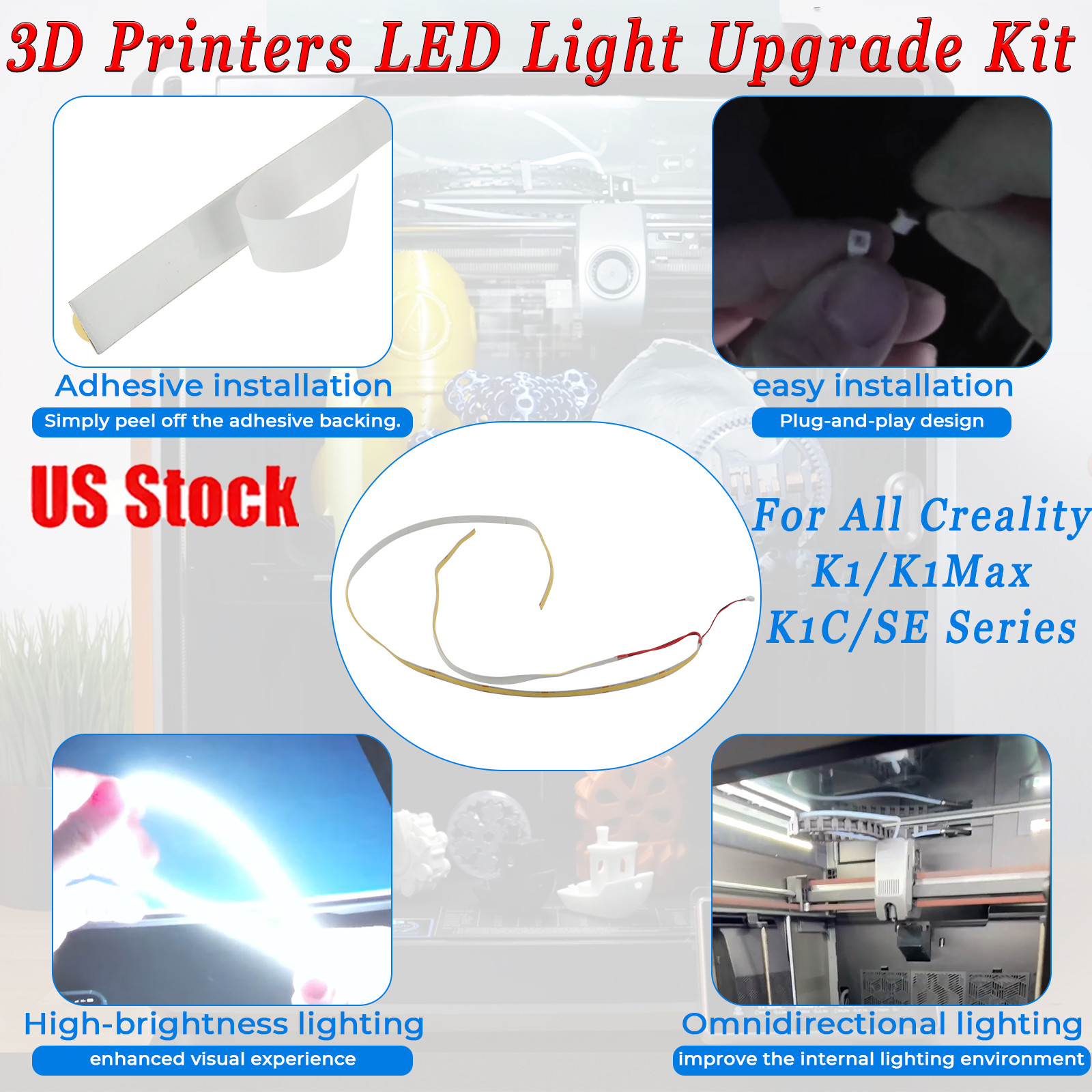 LED Light Kit Upgrade For All Creality K1 Series 3D Printers K1/K1Max/K1C/SE US