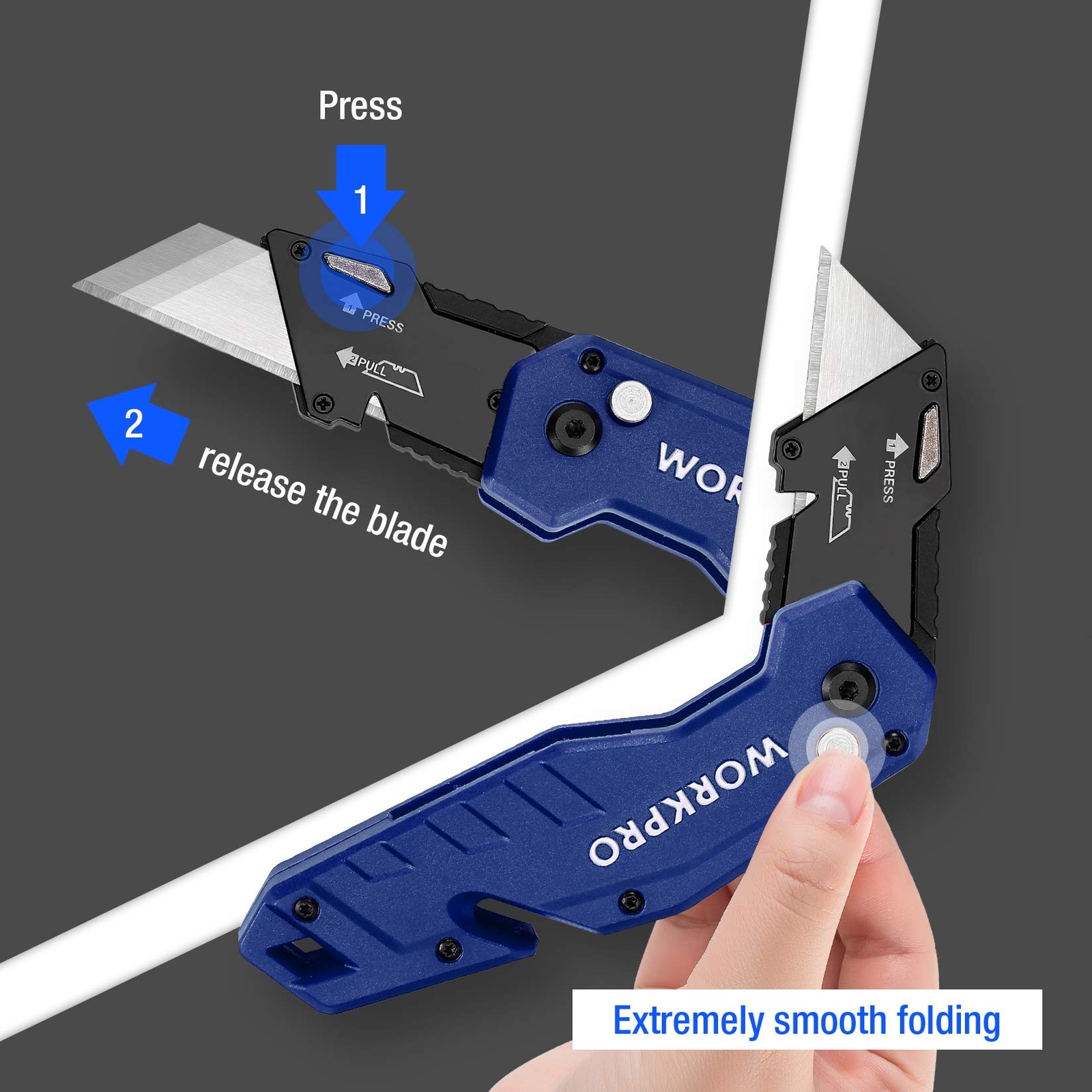 WORKPRO Utility Knife Folding Box Cutter Wire Stripper Gut Hook Nylon Handle NEW