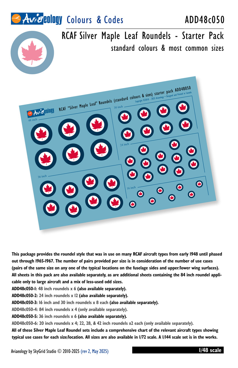 RCAF Silver Maple Leaf Roundels – Starter Pack – 1/48 scale Colours & Codes