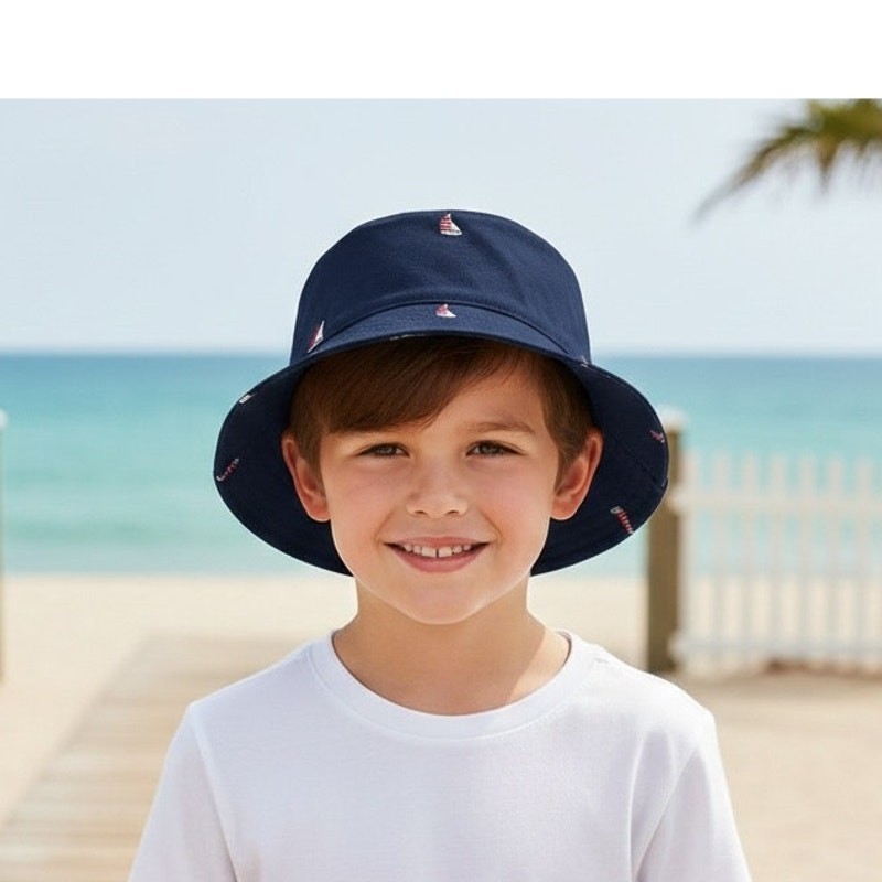 Janie & Jack Navy Sailboat Bucket Hat Boys NWT 4 to 5 years
