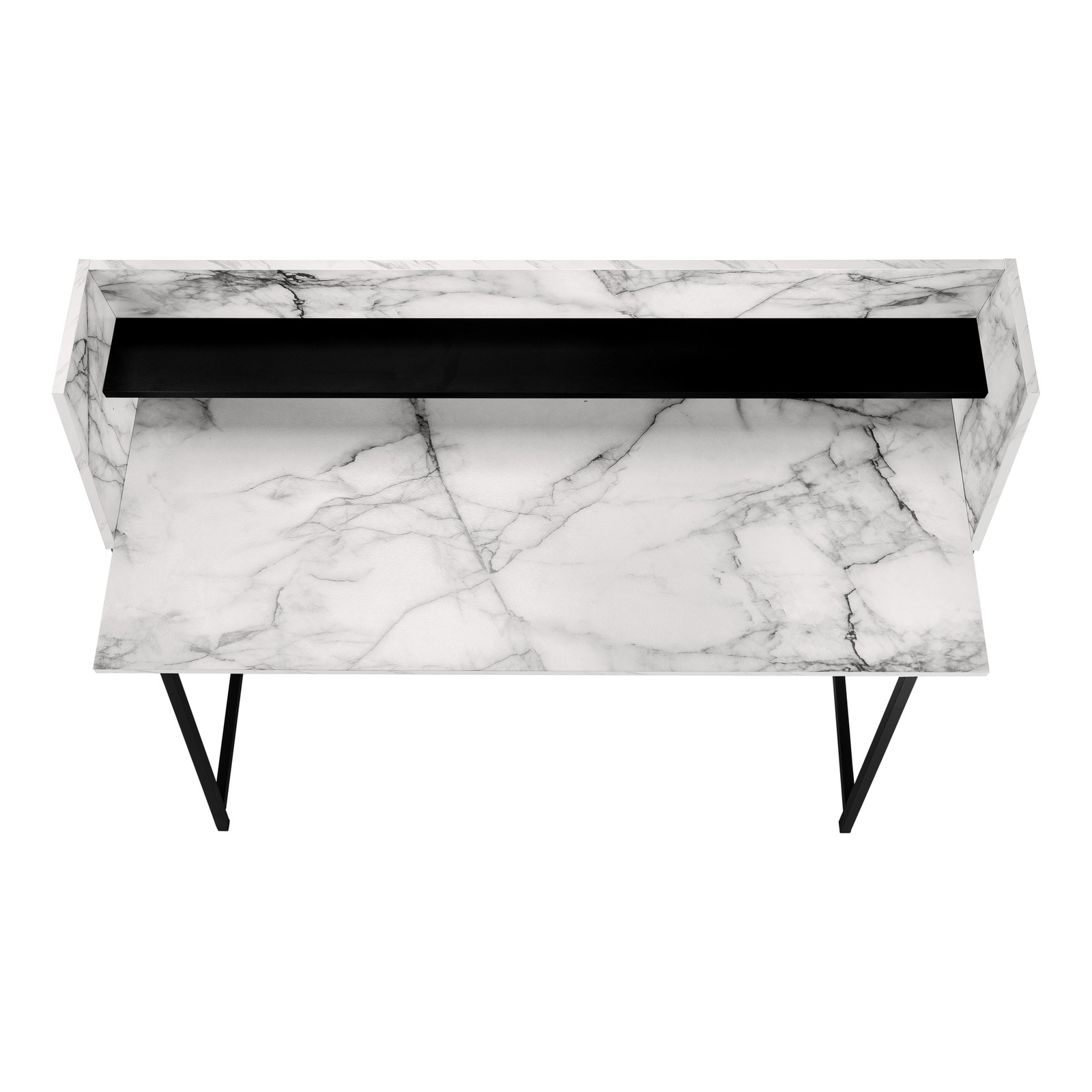 Computer Desk, Home Office, Storage Shelves, White Marble Look Laminate