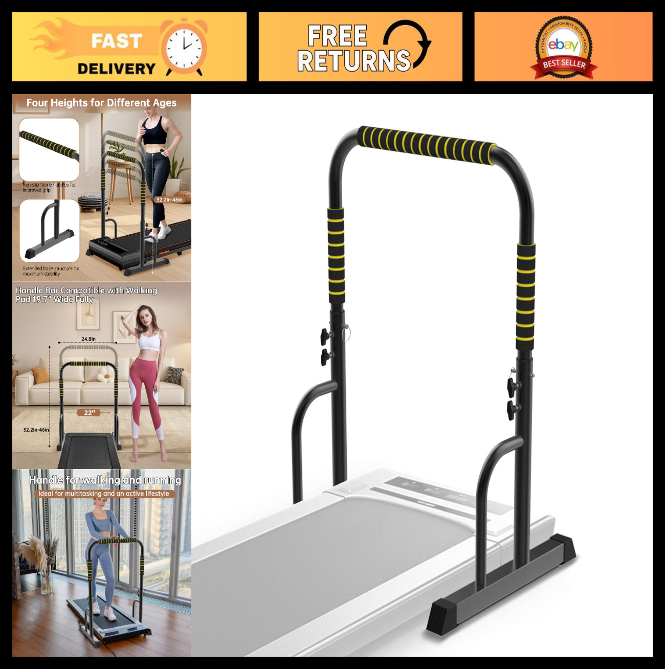 Adjustable Walking Pad Handle - Ergonomic Grip, Easy Installation, Fitness Acces