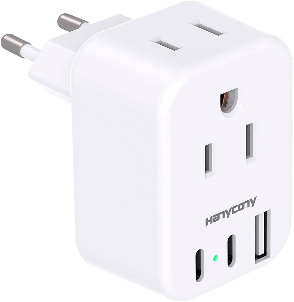 HANYCONY European Travel Plug Adapter USB C, International Adapter, US...