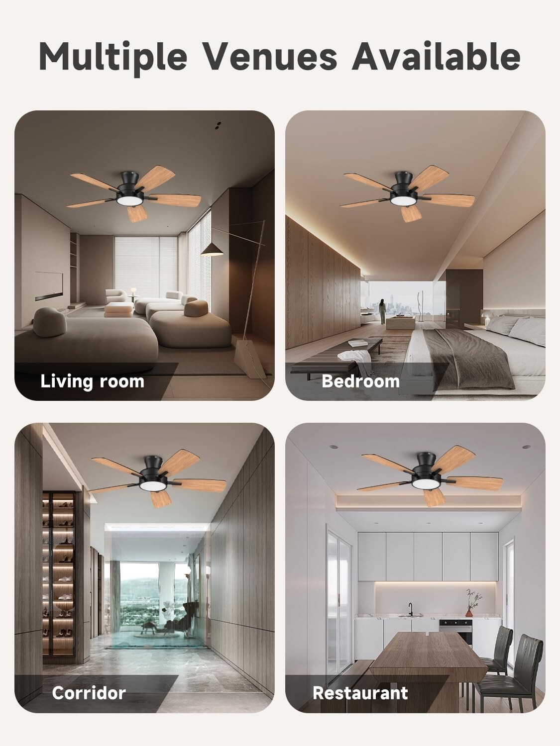 46" Ceiling Fan with Lights, Remote, Reversible, Dimmable, Black Modern Fan