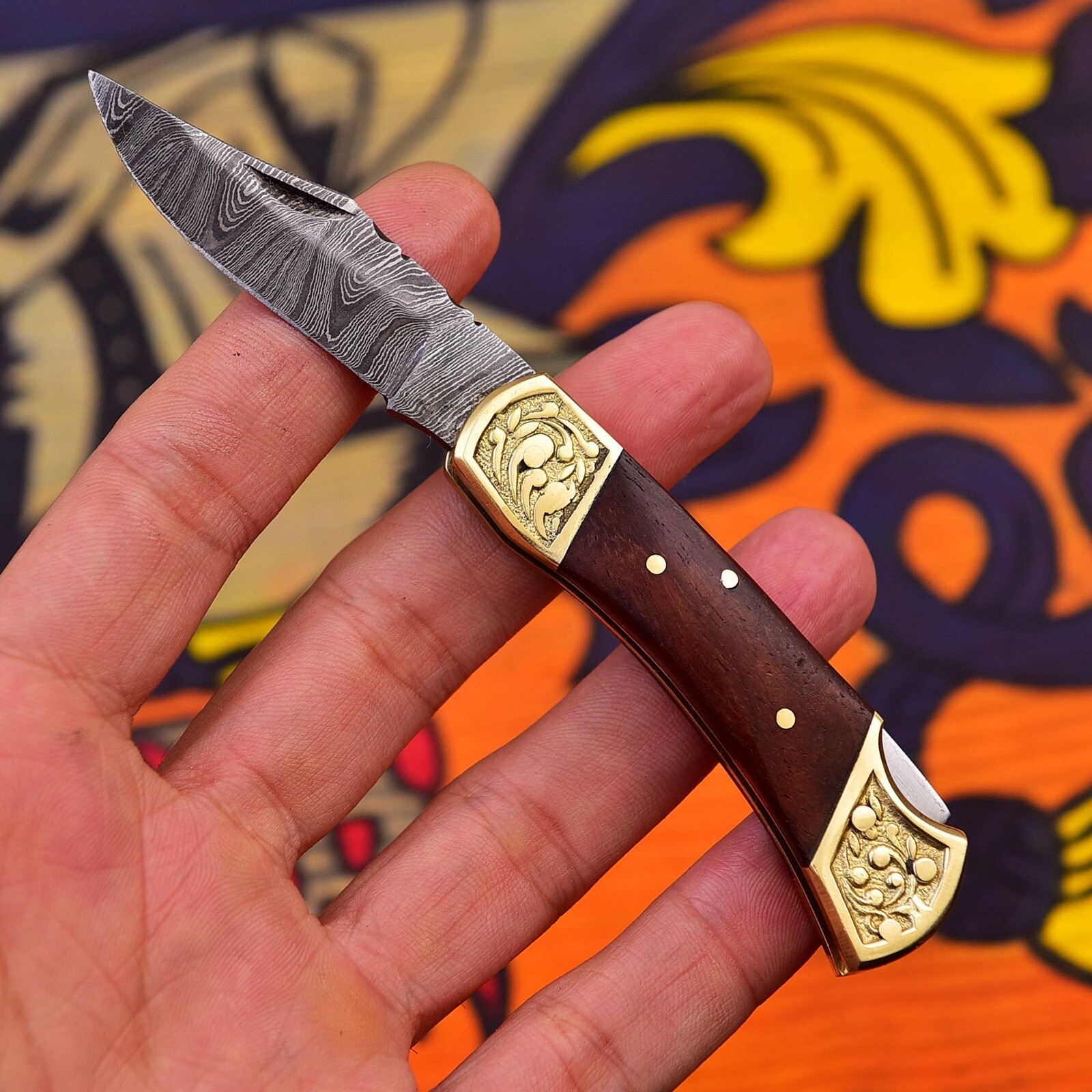 CUSTOM HANDMADE FORGED DAMASCUS STEEL Folding mini Pocket KNIFE Lockback x-249