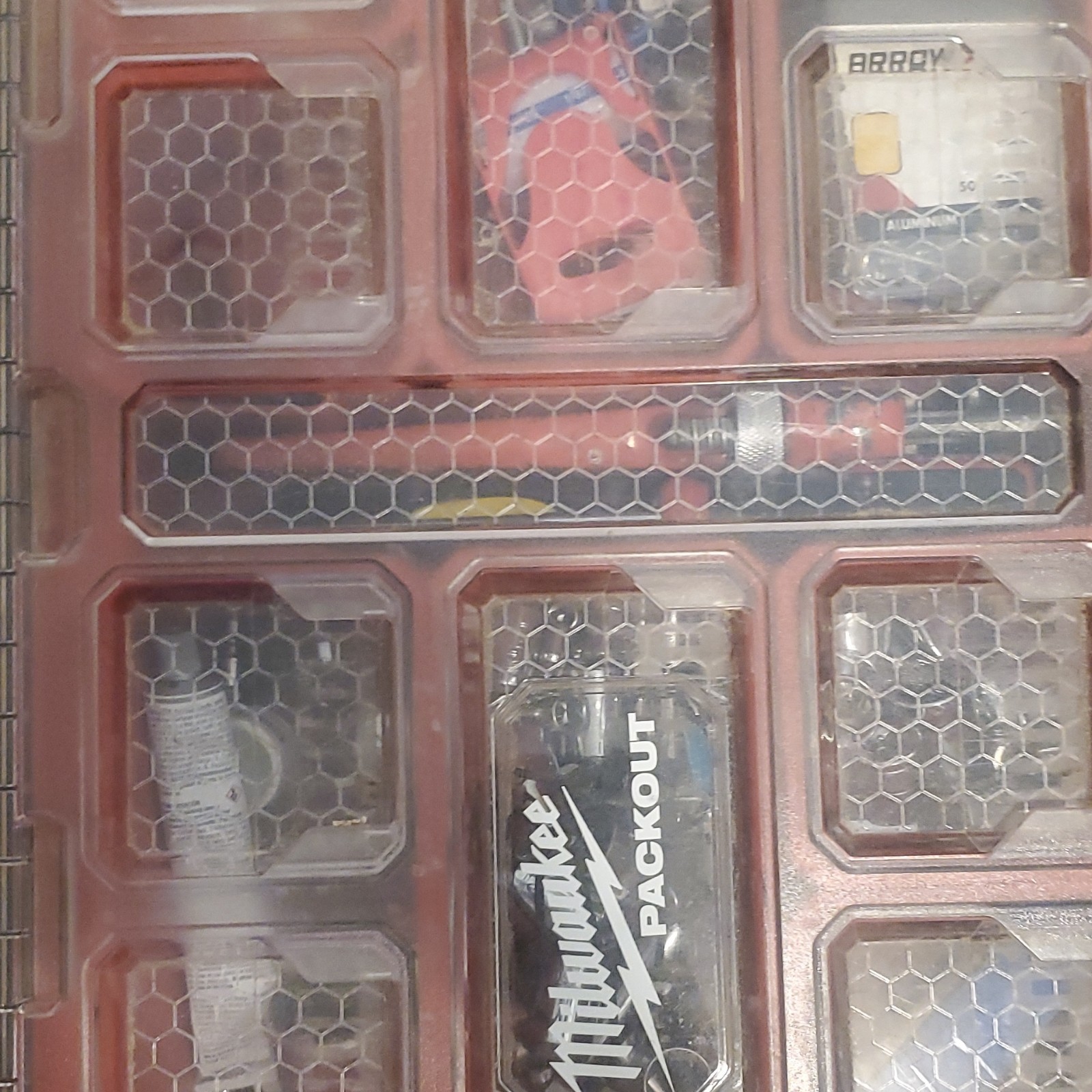 Milwaukee PACKOUT Adjustable Tool Organizer Compartment Box, Plastic Red/Clear