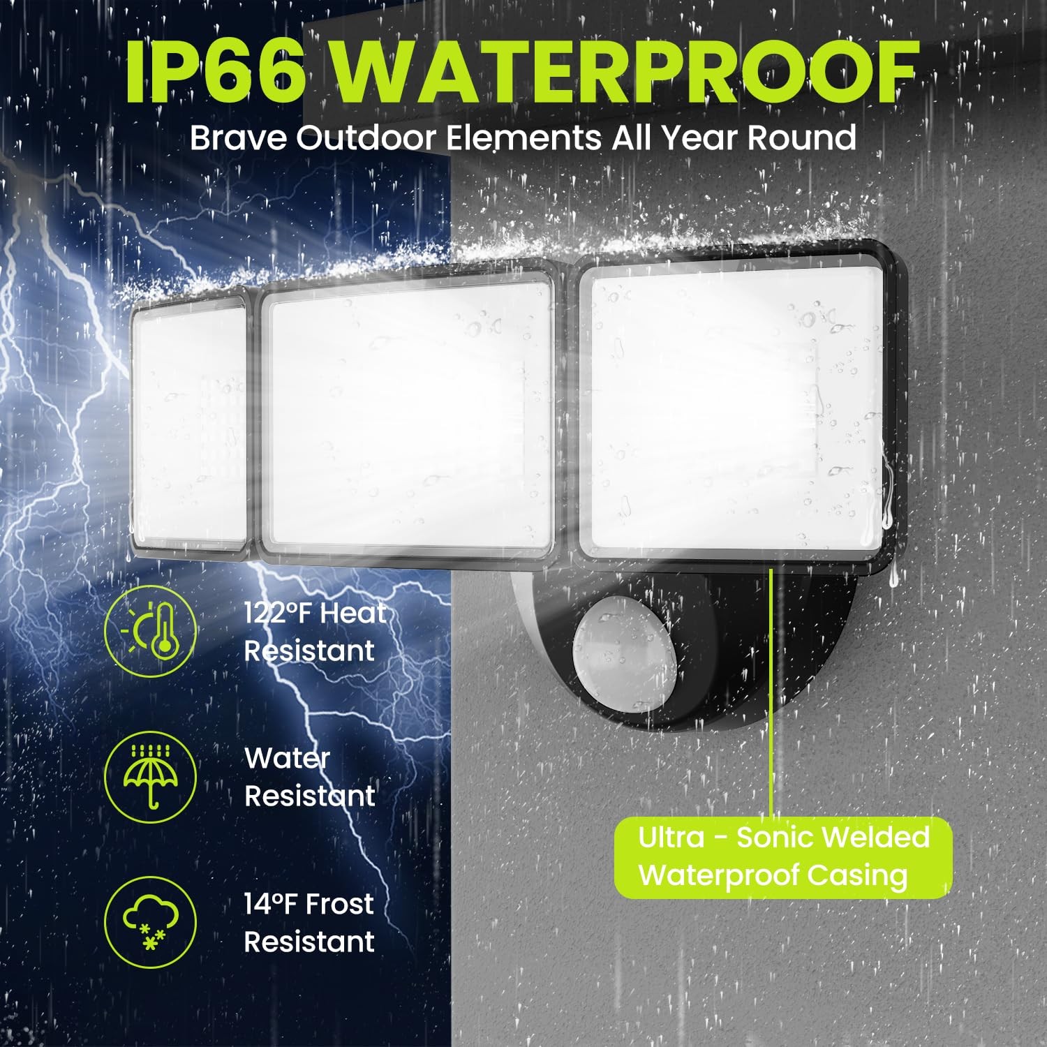 7500LM LED Security Light Motion Sensor Outdoor Lights, Adjustable 3 Head LED...