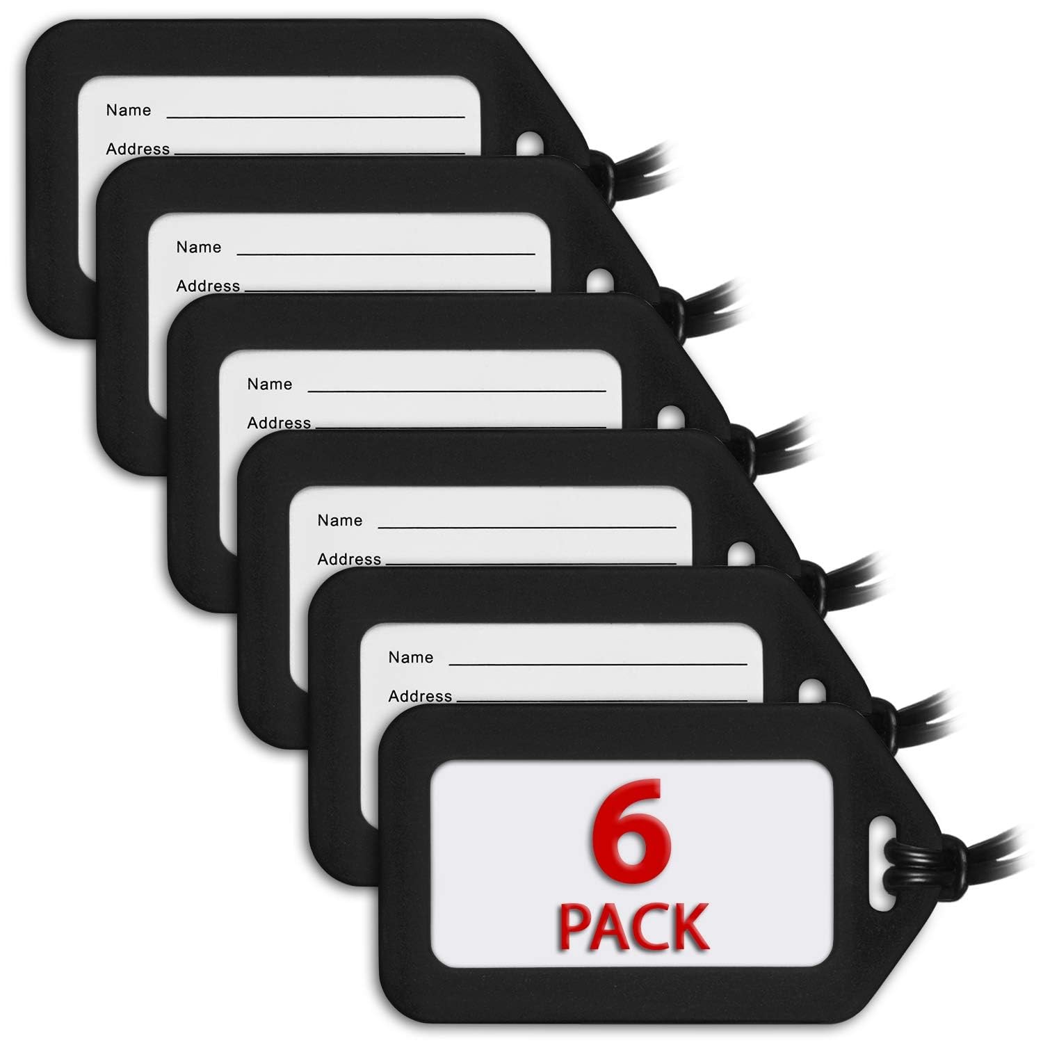Mifflin-USA - Luggage Tags - Black, 6 PK - Bag Tag for 6, 6 Pack - Black
