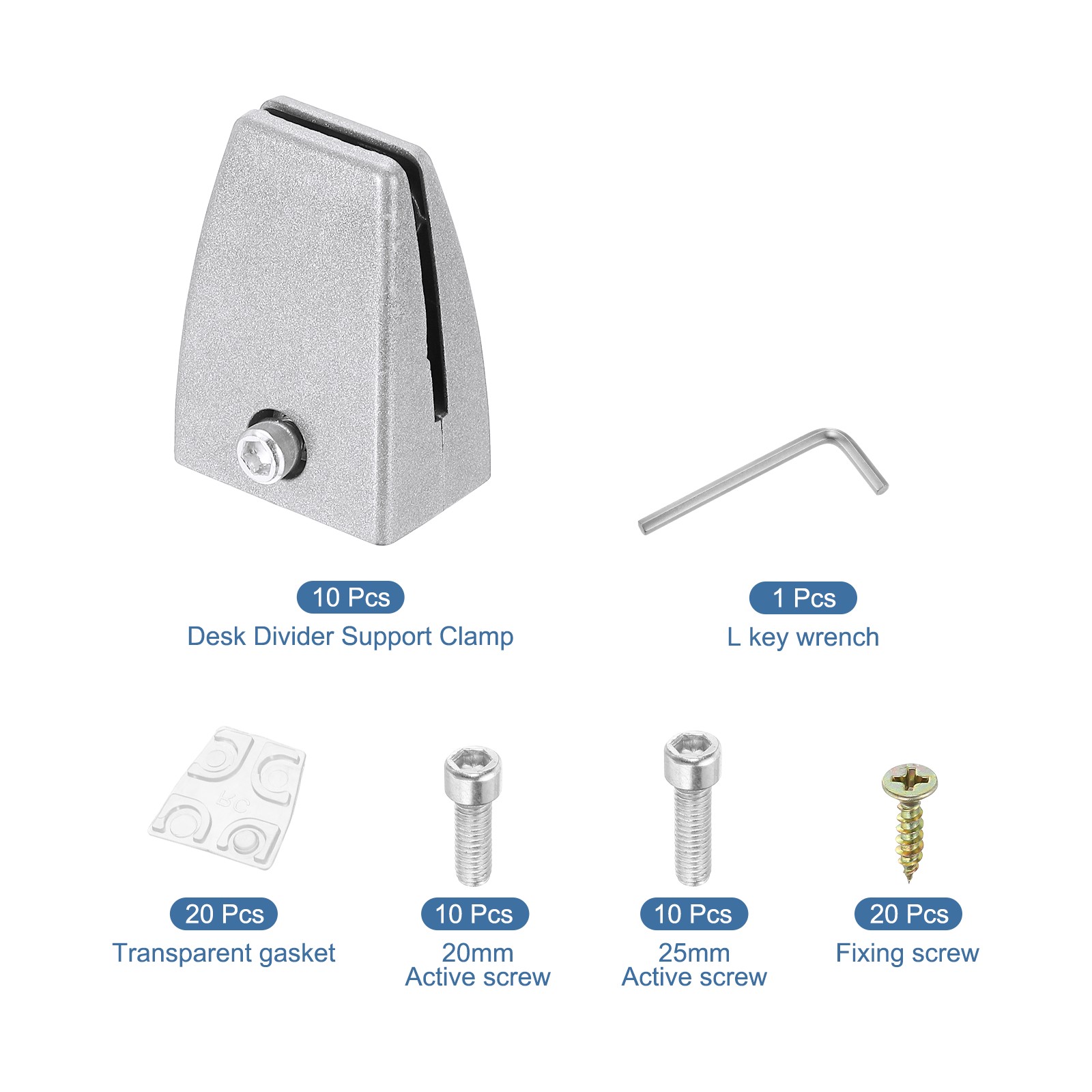 10 Pcs Adjustable Desk Divider Partition Clips, Sneeze Guard Support, Silver