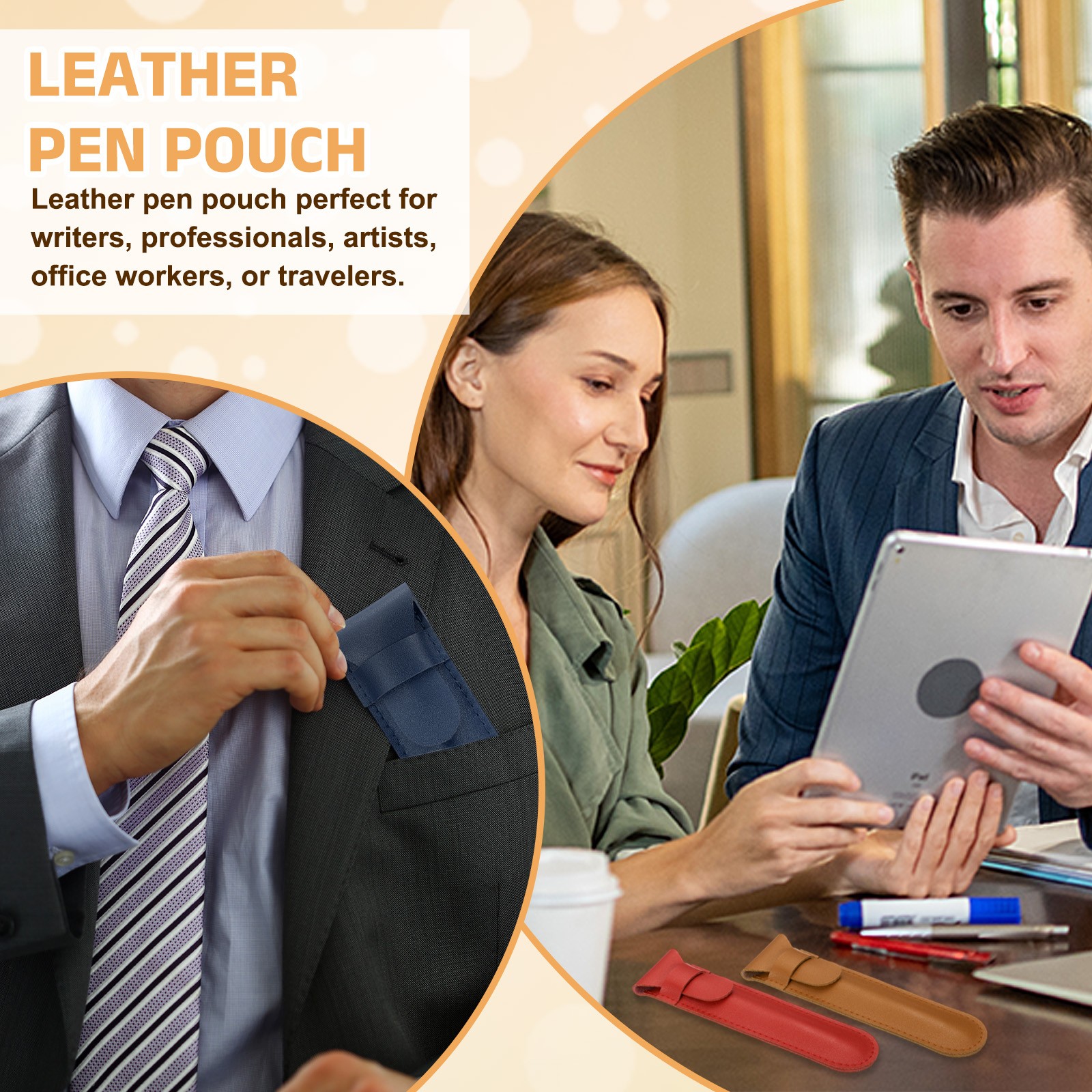 2 Pcs Leather Pen Pouch, Flip Single Pen Case Holder, Black
