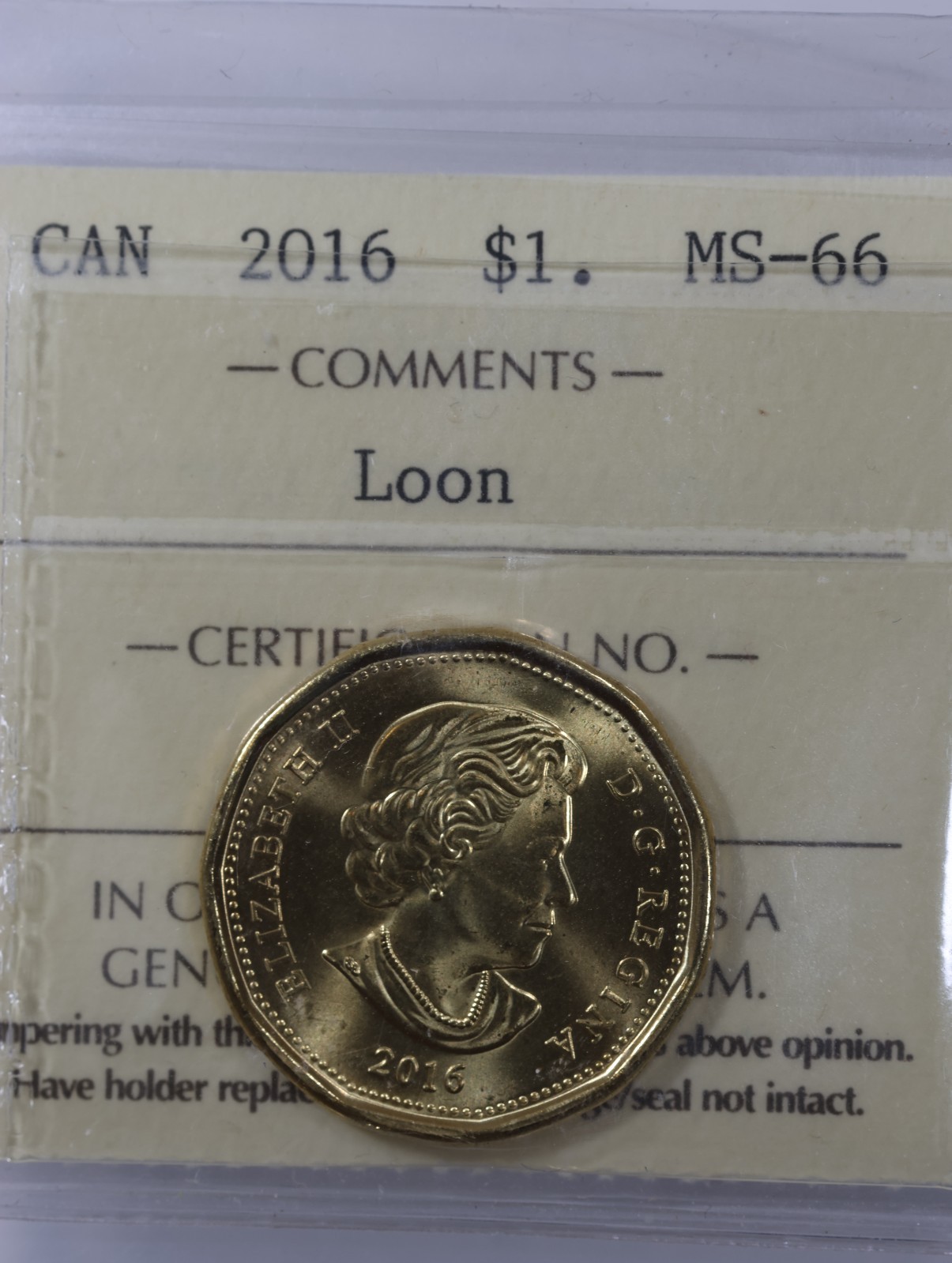 2016 Canada (Queen Elizabeth II) Dollar (Loon) - ICCS MS66