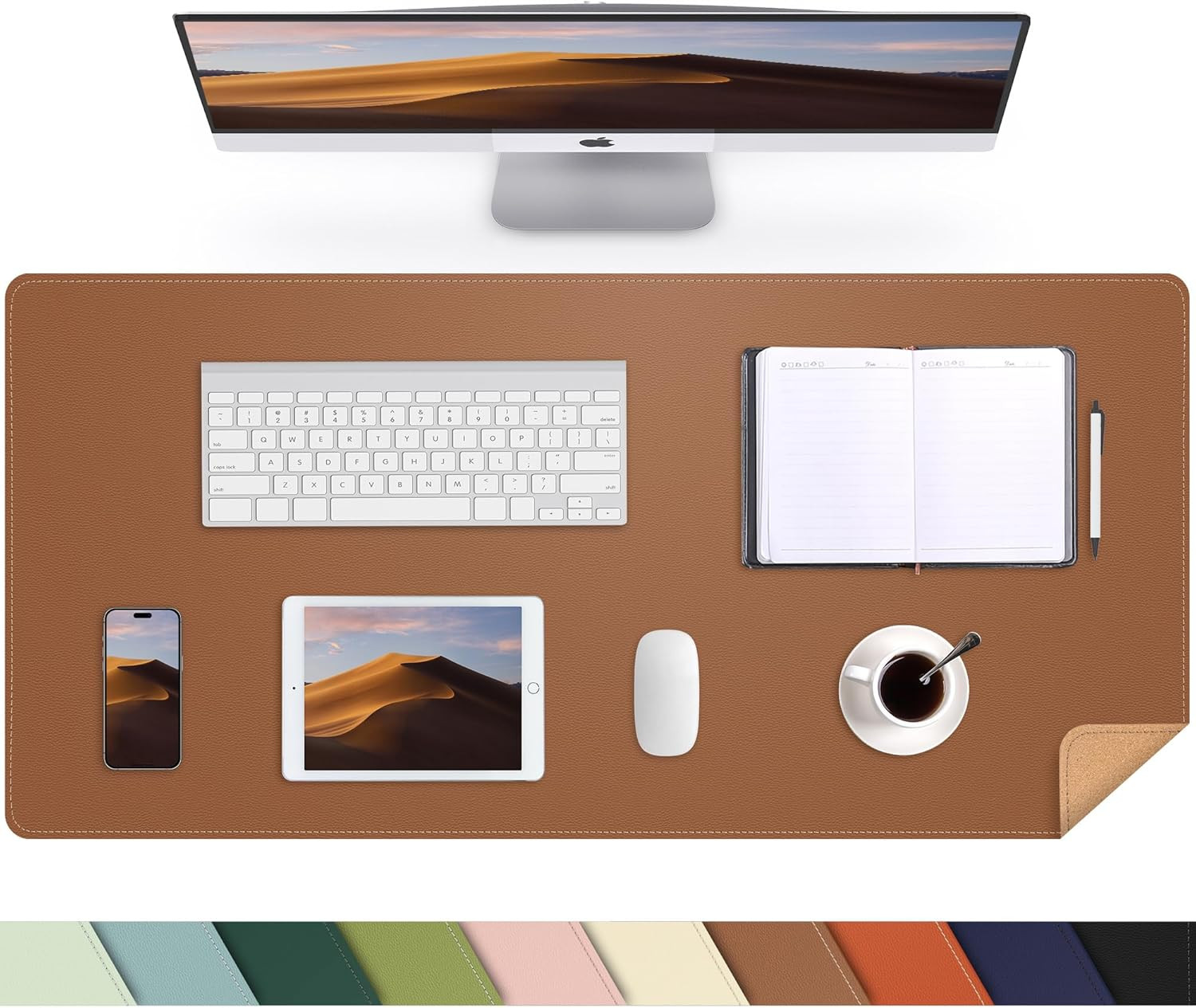 Cork Desk Mat 35.4" X 17", Dual-Sided Natural Cork & PU Leather Desk Pad, Non-Sl