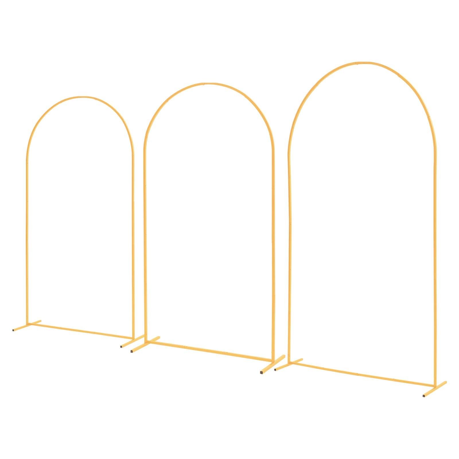 Set of 3 Gold Metal Arch Backdrop Stands, 8/ 7.2/ 6.6 ft, for Wedding Party