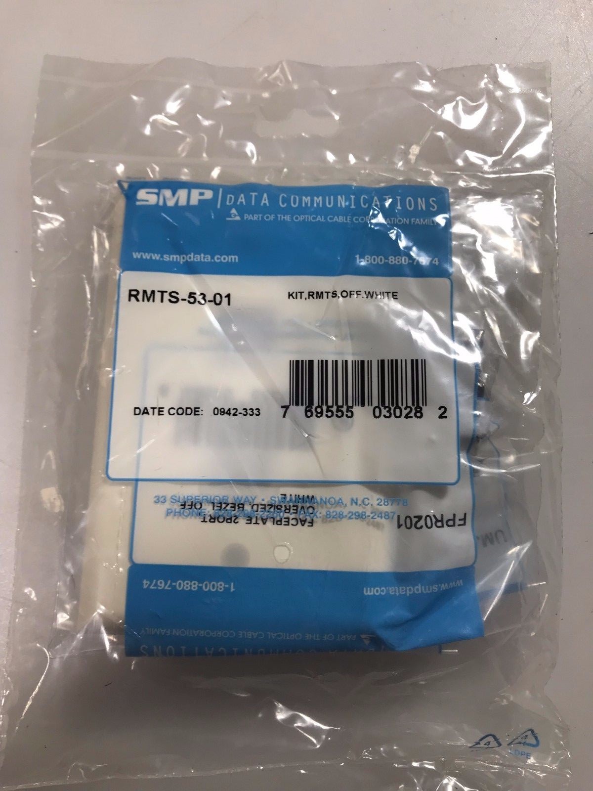 SMP RMTS-53-01(DATAKIT) WALL PLATE-PLASTIC 2 PORT