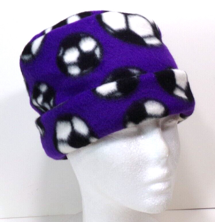 BLUE SOCCER    FLEECE ROLLED BRIM WINTER HAT  STRETCHY WARM  h88cr