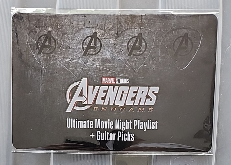 Marvel Avengers Endgame Ultimate Movie Night Playlist plus Four Guitar Picks New
