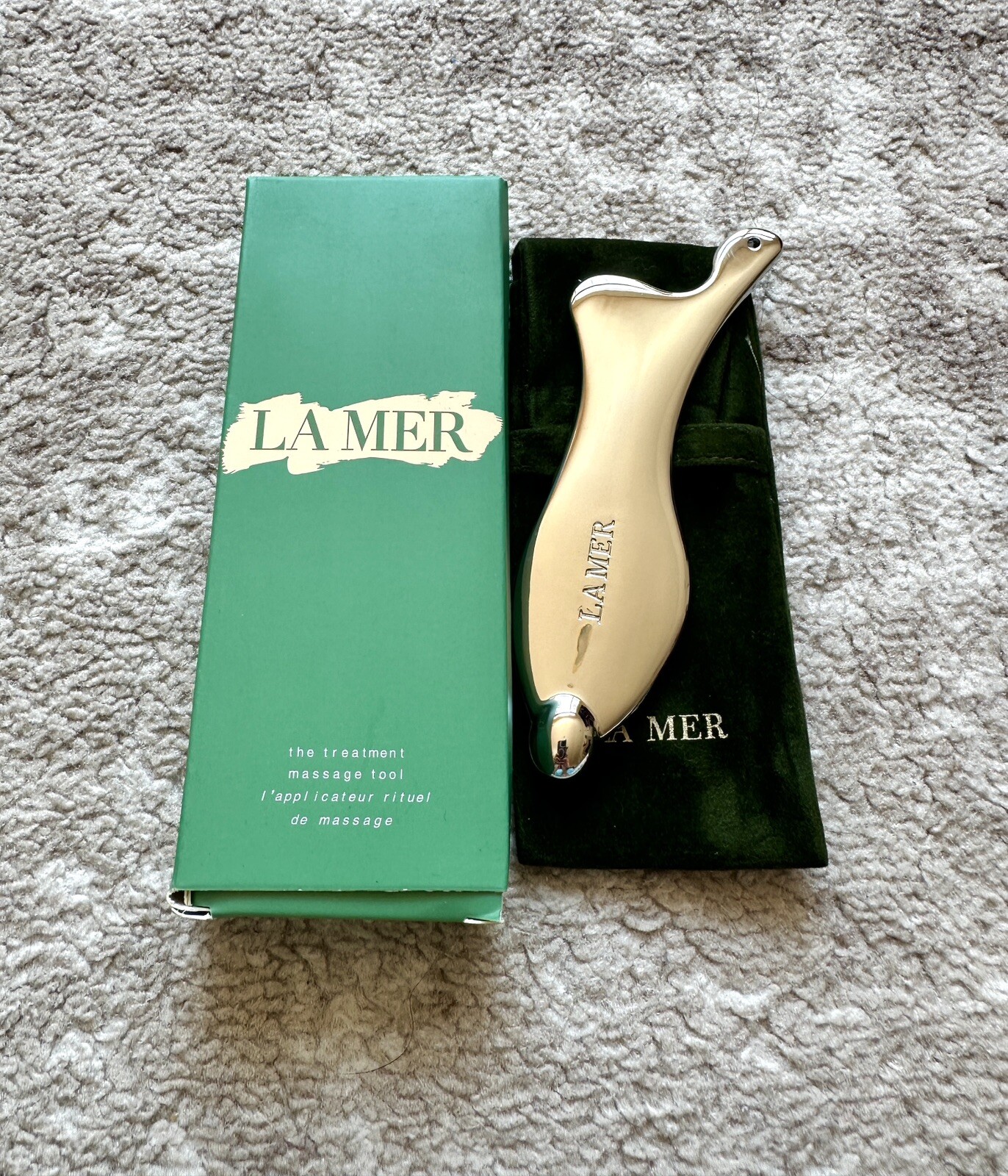 [US Seller] La Mer Stainless Steel Gua Sha Facial Massage Sculpting Tool W/Pouch