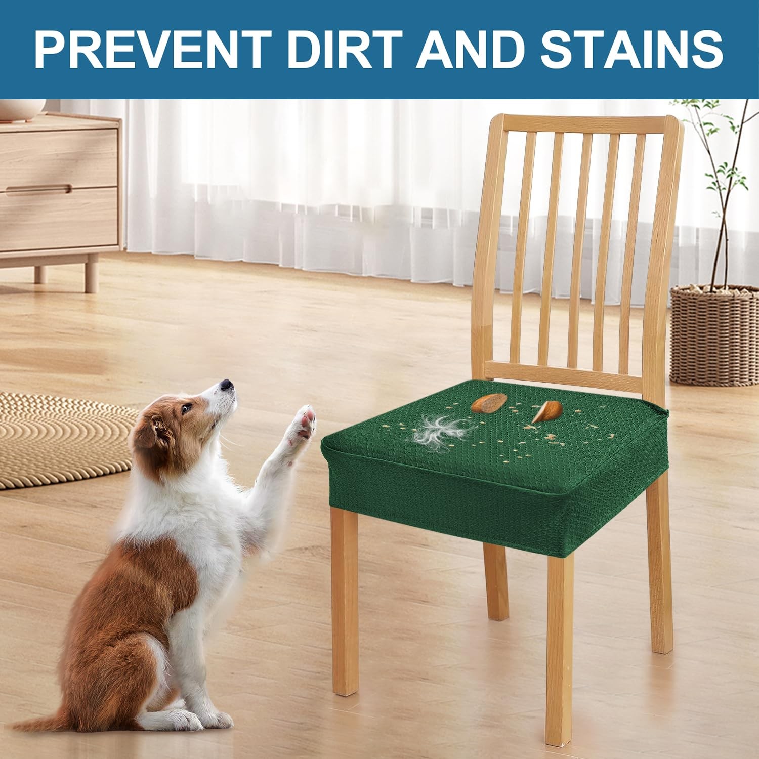 Smiry Waterproof Seat Covers for Dining Room Chairs Set of 4, Emerald Green