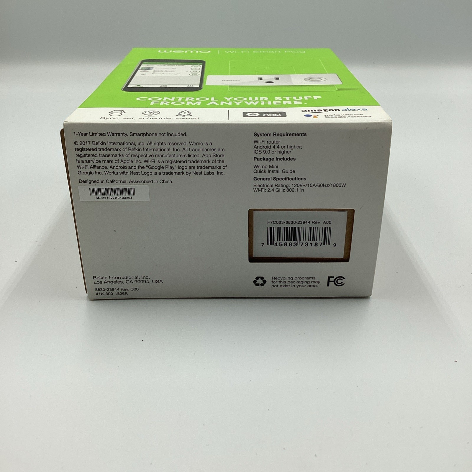 WeMo F7C063 WiFi Smart Plug with Alexa, Google Assistant, & Nest Systems