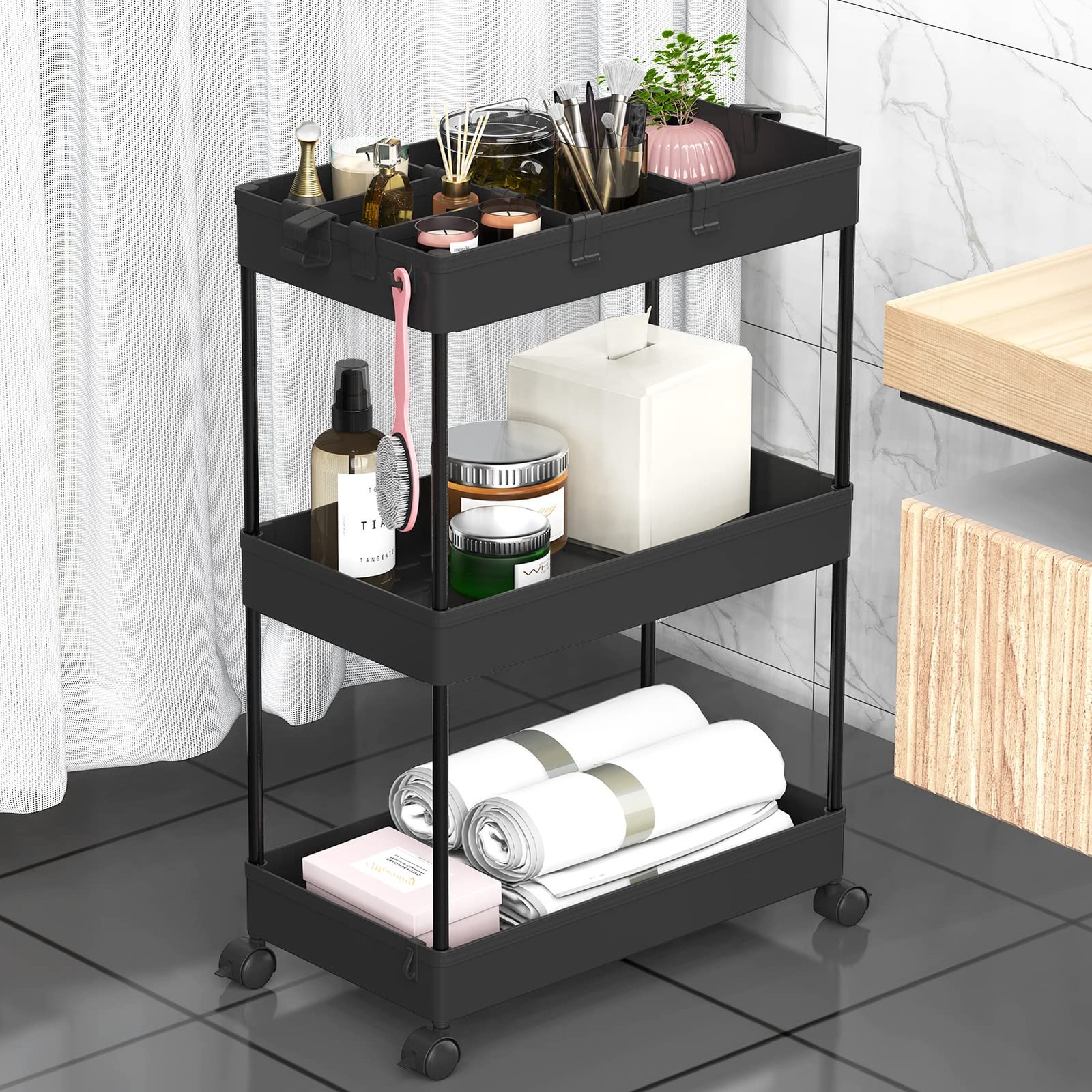 3 Tier Rolling Cart with Wheels, Storage Craft Art Trolley Organizer Serving, 3