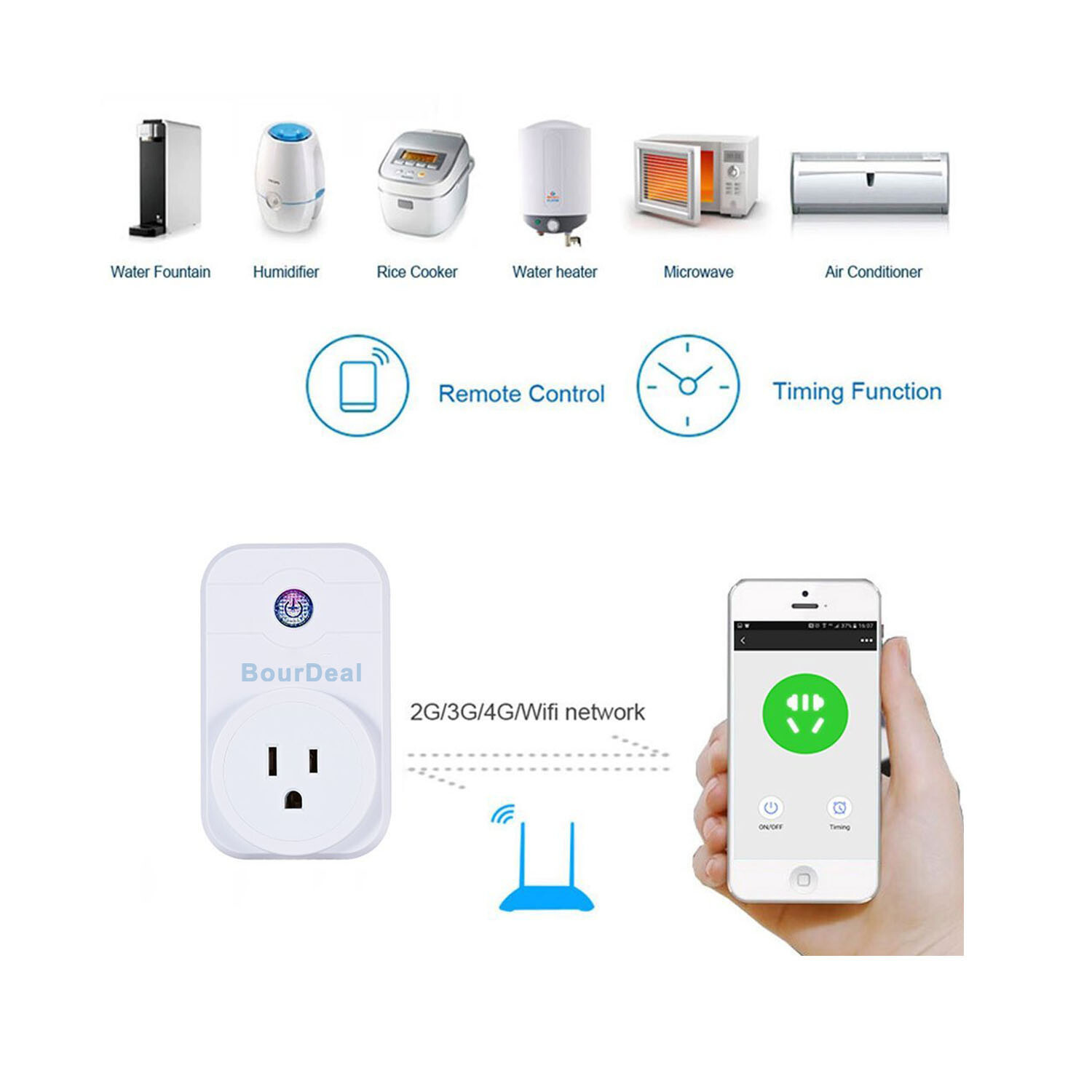 BourDeal Cellphone Remote Control Switch Elecric Wireless Smart Socket