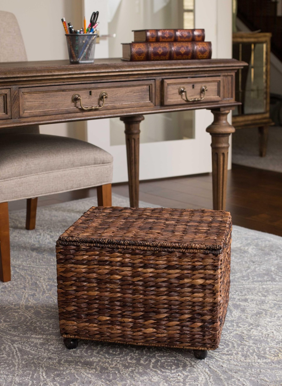 BIRDROCK HOME Seagrass Rolling File Cabinet - Storage Organizer Box with Lid ...