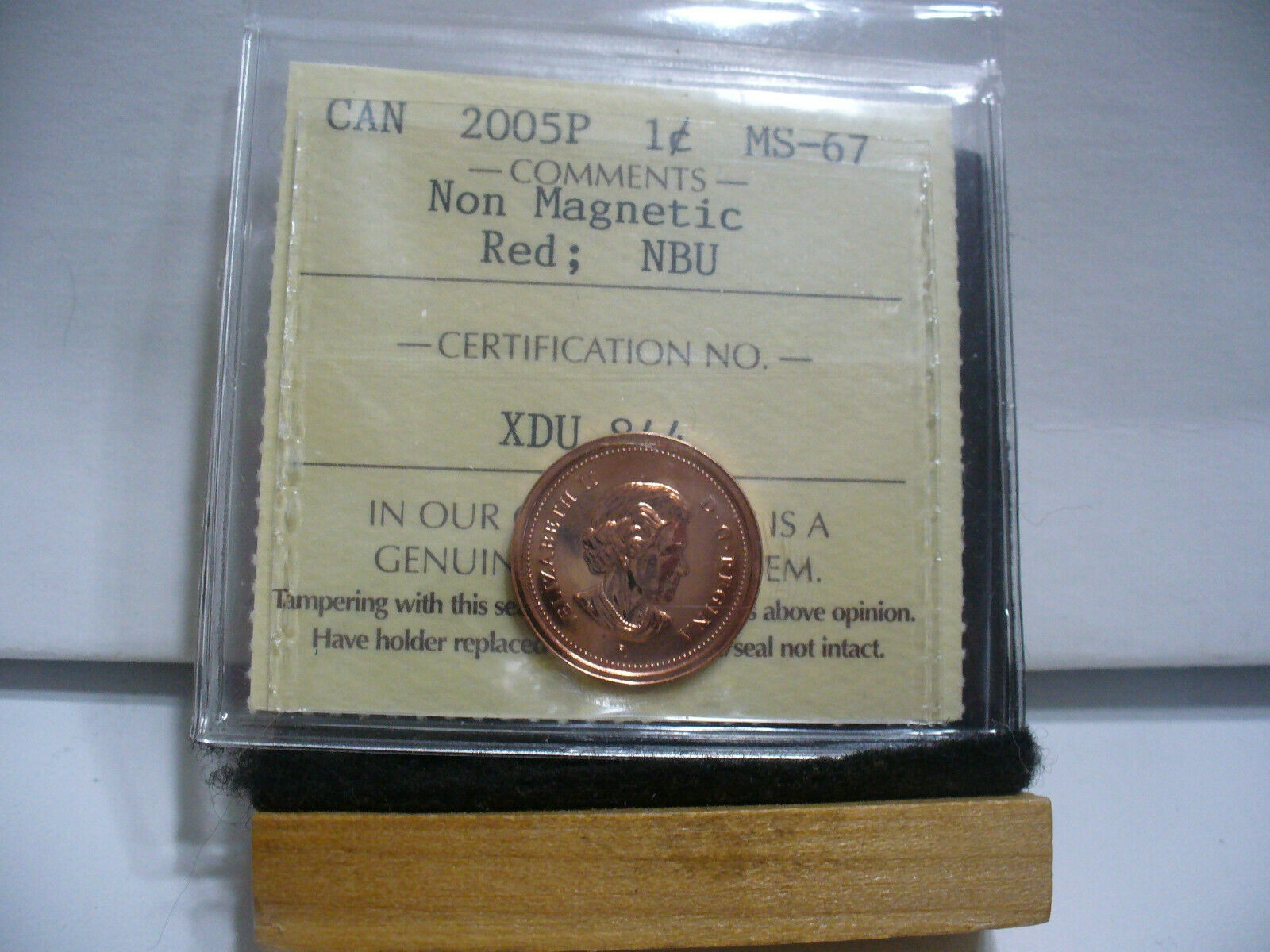 2005-P Canada 1-Cent ICCS Graded MS-67 Non-Magnetic ERROR