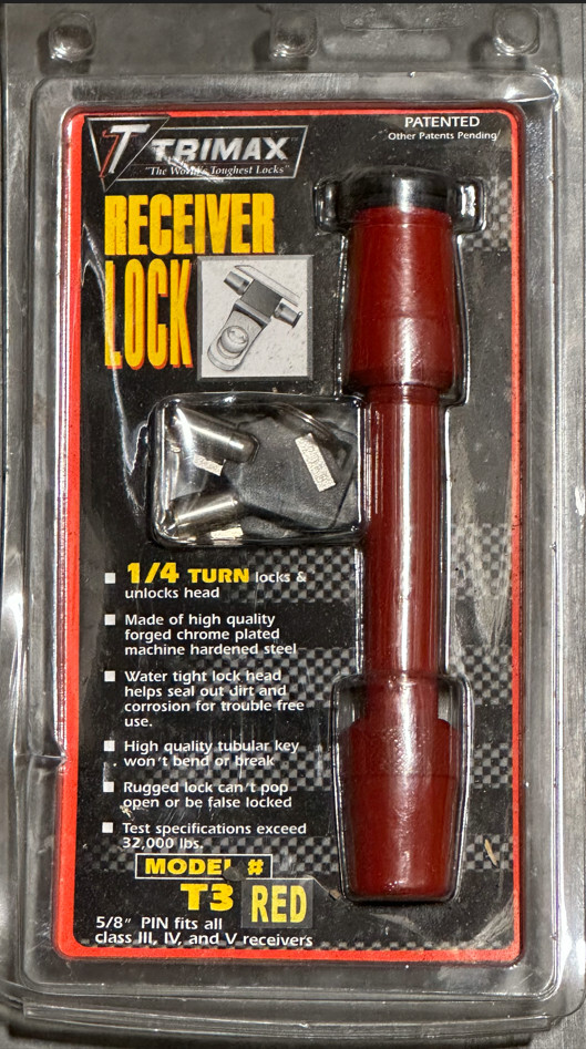TRIMAX Hitch 5/8" Diameter Key Receiver Lock pin KEY red 2.5" span 2" receiver